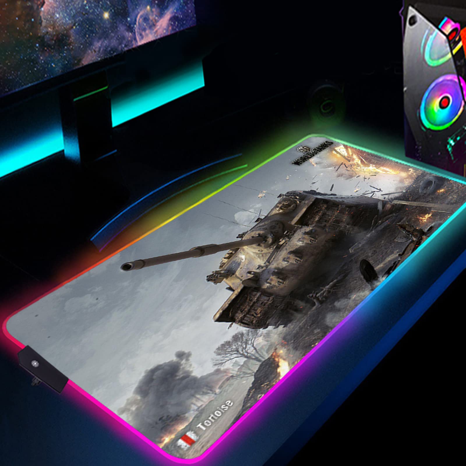 World of Tanks RGB Gaming Mouse Pad - Oversized Glowing LED Mouse Mat with Non-Slip Rubber Base for PC, Laptop (15.7
