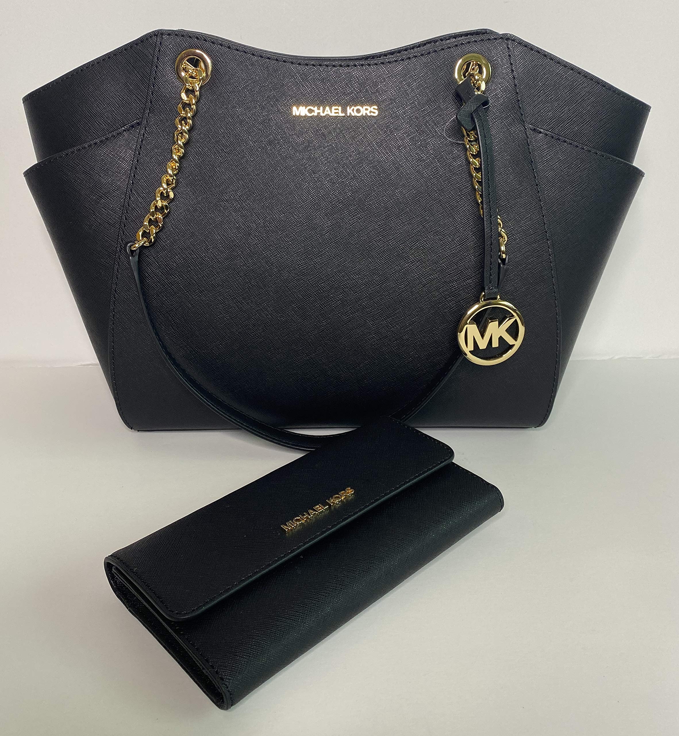 Michael Kors Jet Set Travel Large Chain Shoulder Tote Bag & Matching Trifold Wallet Set | Premium Leather Handbag for Women | Perfect for Work, Travel & Everyday Use