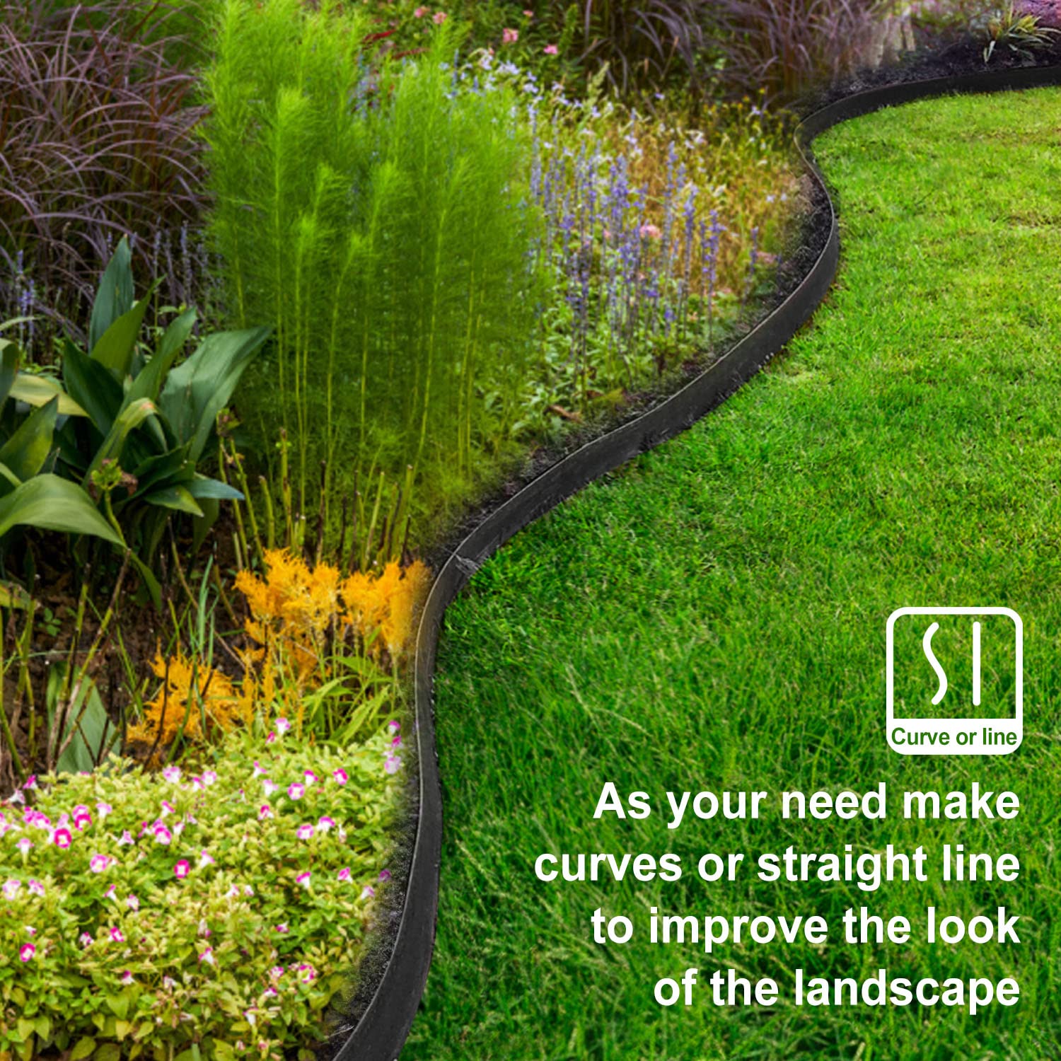 Hugeleaf No Dig Landscape Edging 30 Feet - Heavy Duty Garden Border with 30 Stakes, 2 Inch Tall Black Paver Edging for Lawn, Flower Beds, Grass & Yard - Perfect for Landscaping Projects & DIY Garden Design