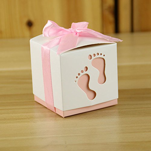 50pcs Pink Baby Shower Ribbon Favor Candy Boxes - Elegant Wedding Favors, Bridal Shower Gifts, Birthday Party Decorations - Perfect for Baby Showers, Weddings, and Special Events