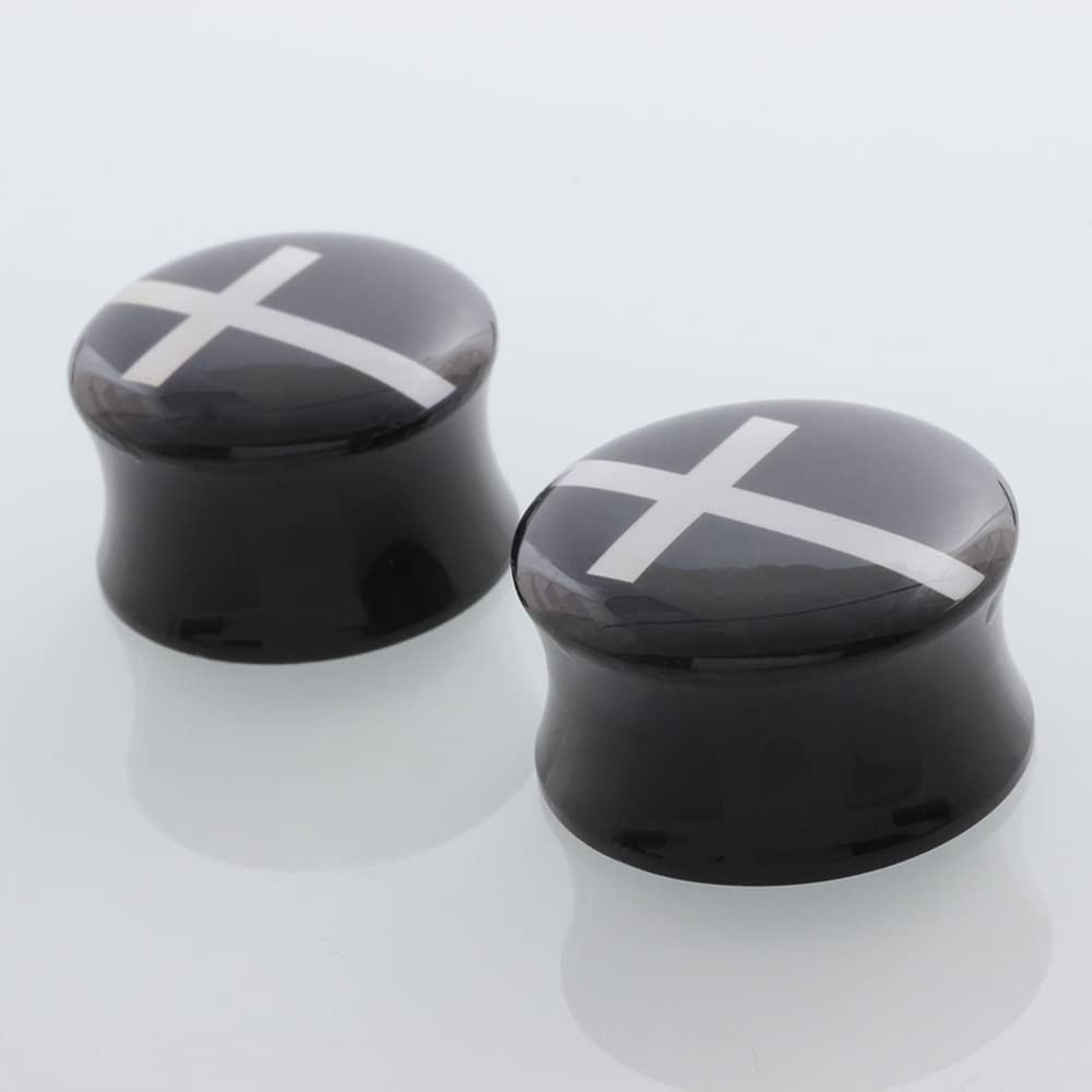 Acrylic Cross Ear Plugs - Double Flared Flesh Tunnels & Gauges for Ear Stretching - Body Piercing Jewelry for Men & Women - Christian Faith & Minimalist Fashion Gift for Christmas - Perfect for Daily Wear, Parties, and Religious Occasions