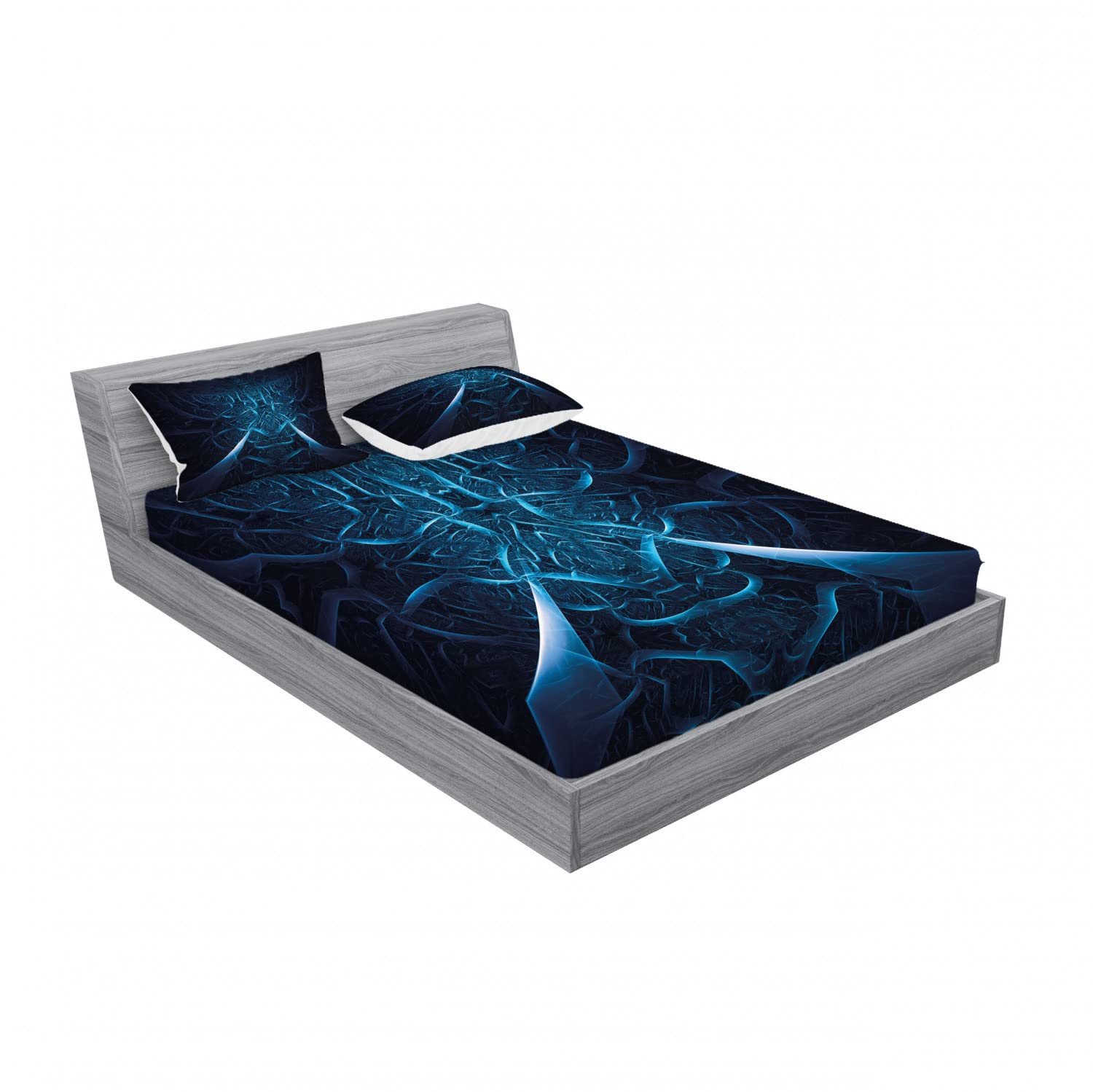 Ambesonne Modern 2-Pack Full Size Fitted Sheet Set with 4 Pillow Shams - Abstract Spooky Blue Pattern Bedding Decor for Halloween & Gothic Home Decor | Soft Microfiber Sheets for Cozy Bedroom & Guest Room