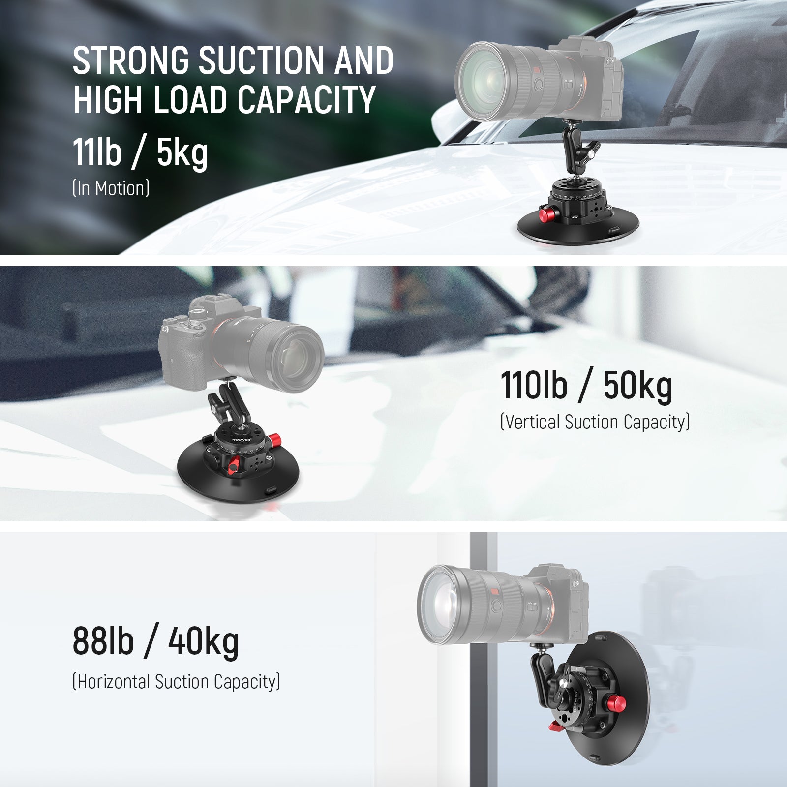 NEEWER CA013 6 Camera Suction Mount with Ball Head Magic Arm - Professional Multi-Angle Camera Mount for DSLR, Action Cam, GoPro - Perfect for Vlogging, Filmmaking, and Outdoor Photography