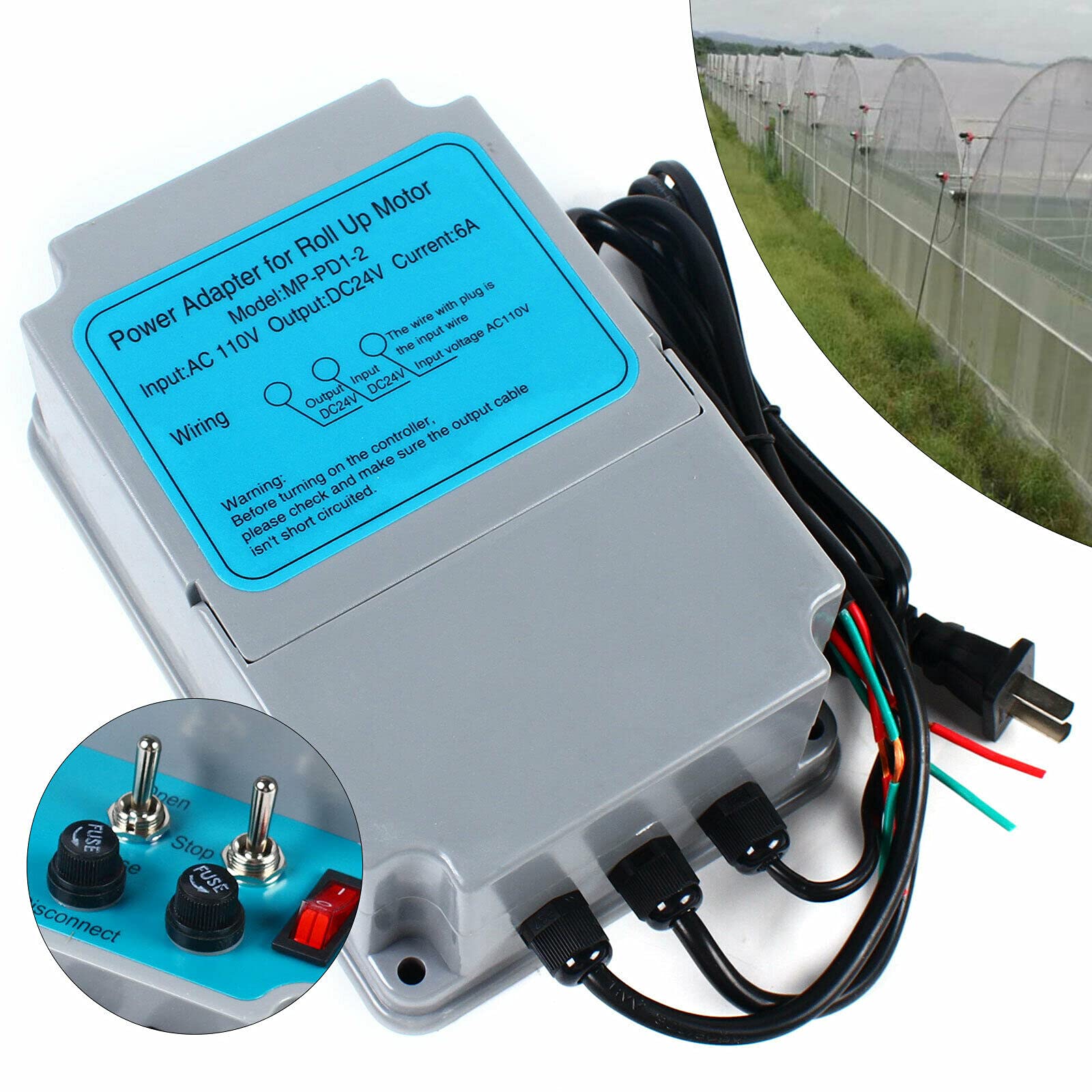 24V DC Greenhouse Roll Up Ventilation Controller - One Button ON/OFF Motorized Film Roller for Greenhouse Ventilation | Perfect for Greenhouse Temperature Control & Crop Protection