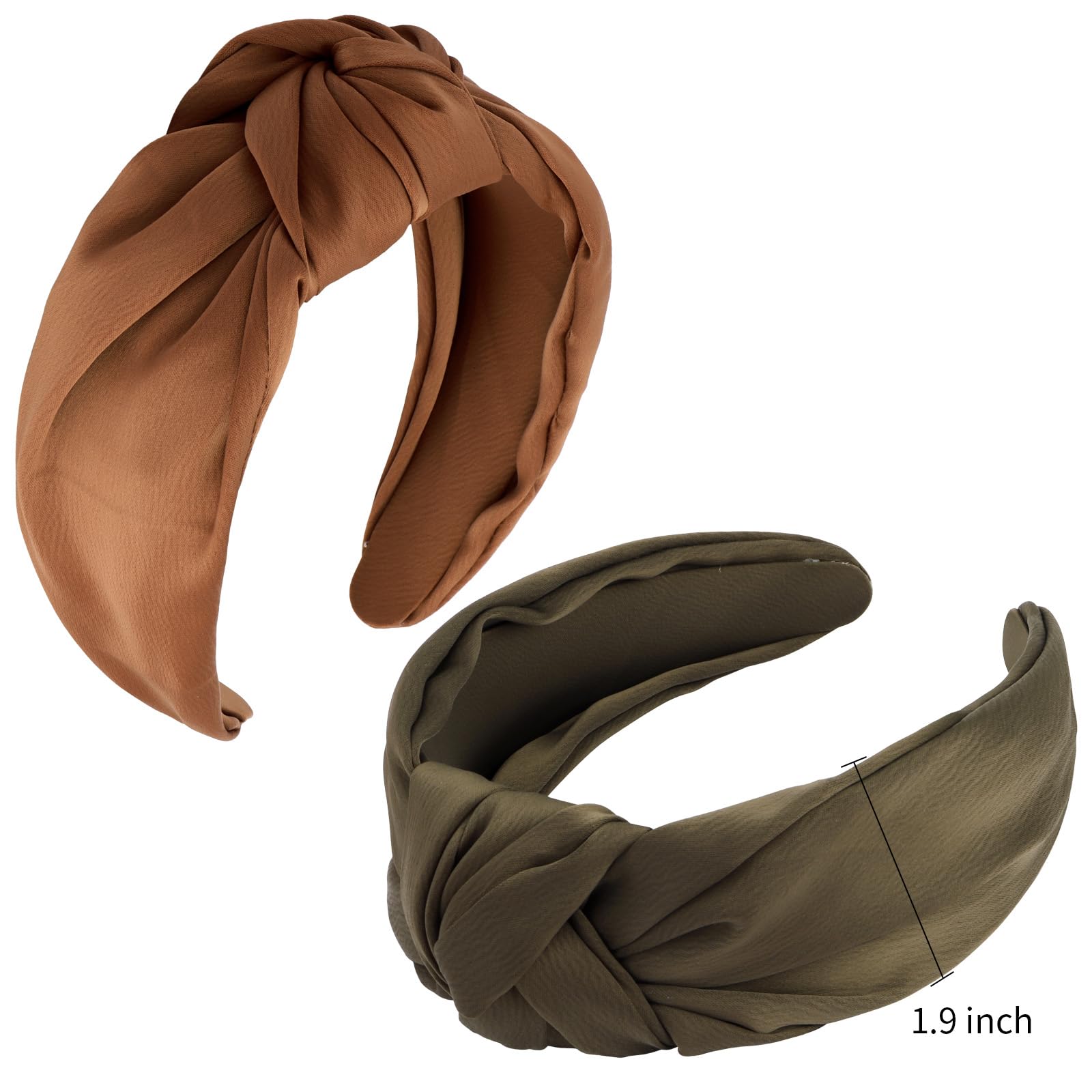 VELSCRUN 2 Pack Satin Wide Knotted Headbands - Brown Elastic Turbans, Non-Slip Silk Hair Accessories for Women & Girls | Perfect for Workouts, Yoga, Running & Everyday Styling