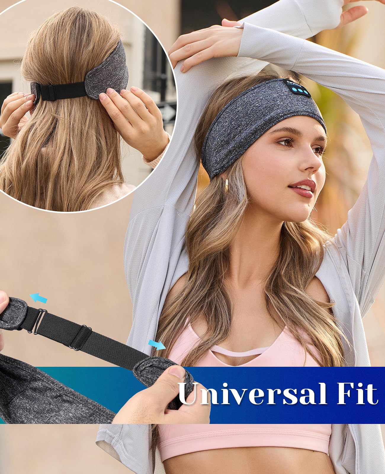 Perytong Adjustable Bluetooth Sleep Headphones - Wireless Headband with HD Stereo Sound, Comfortable for Side Sleepers - Perfect for Sleeping, Yoga, Workout, Jogging, Travel & Relaxation - Cool Tech Gift for Men, Women, Moms