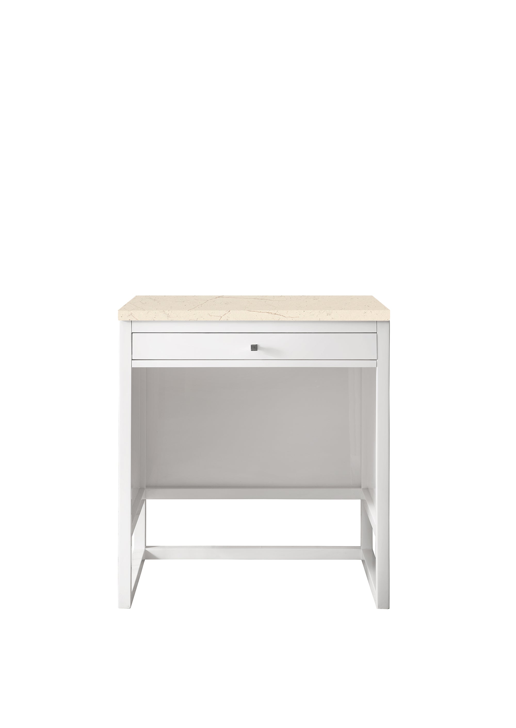 Athens 30-Inch Glossy White Makeup Vanity Countertop Unit with 3CM Eternal Marfil Top - Perfect for Salon, Spa & Home Beauty Stations