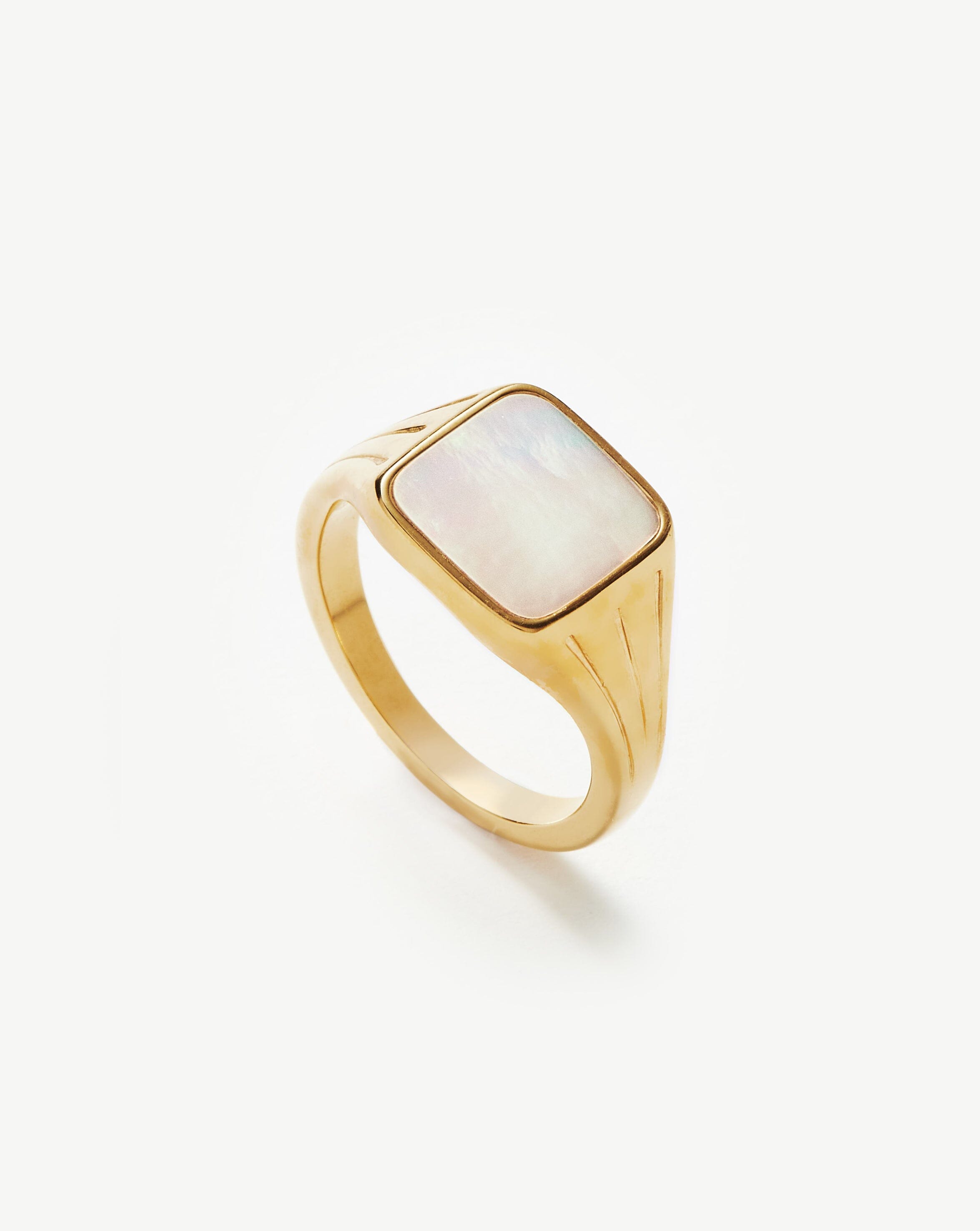 Lucy Williams Square Signet Ring - 18k Gold Vermeil & Mother of Pearl Jewelry for Women | Elegant Stackable Ring for Everyday Wear, Gift for Her, Wedding, Anniversary