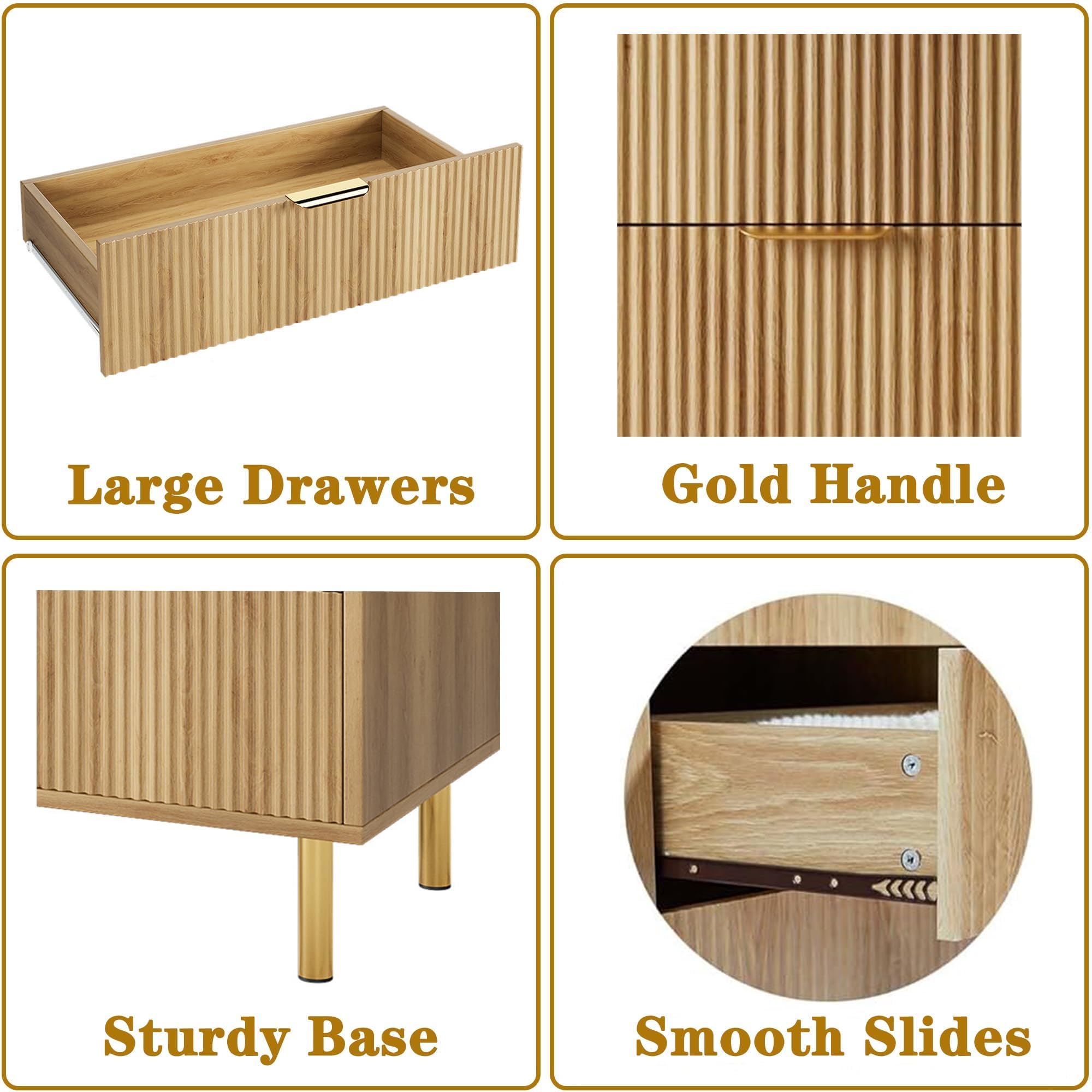 Modern 6-Drawer Wood Dresser with Gold Handles - Natural Finish Double Chest Storage Organizer for Bedroom, Living Room, Hallway & Entryway - Perfect for Home Organization and Stylish Decor