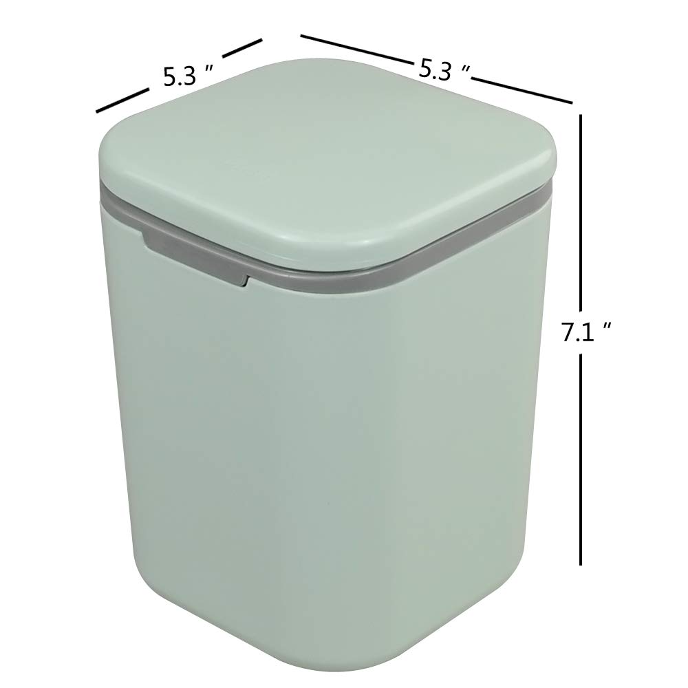 Compact 0.5 Gallon Push-Button Trash Can for Kitchen Countertop - Space-Saving Small Waste Bin with Lid, Perfect for Bathroom, Office, or Dorm Room (Green)