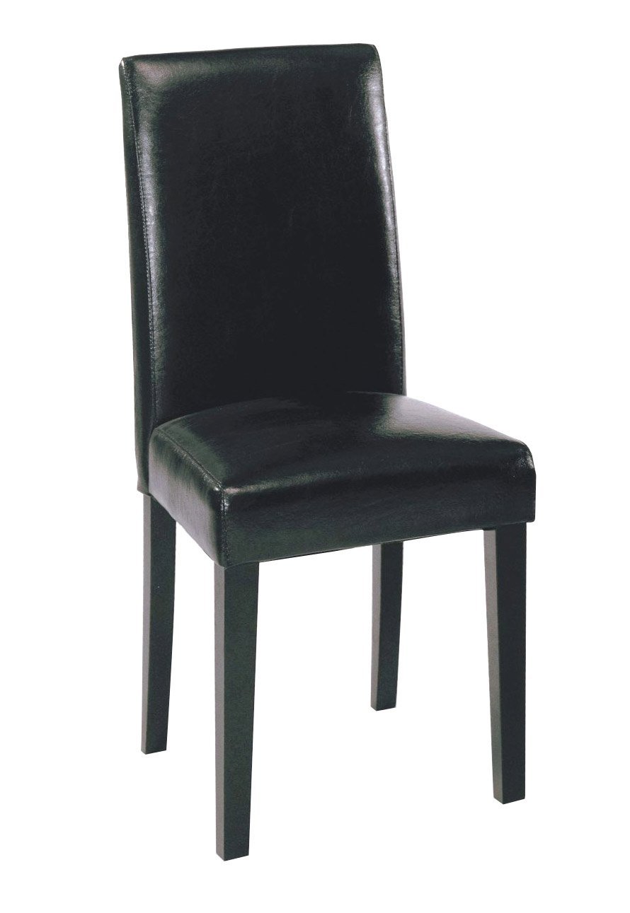 Armen Living High Back Leather Dining Chairs - Set of 2, Black Genuine Leather, Modern Comfortable Kitchen & Dining Room Seating for Home, Restaurant, or Office Use