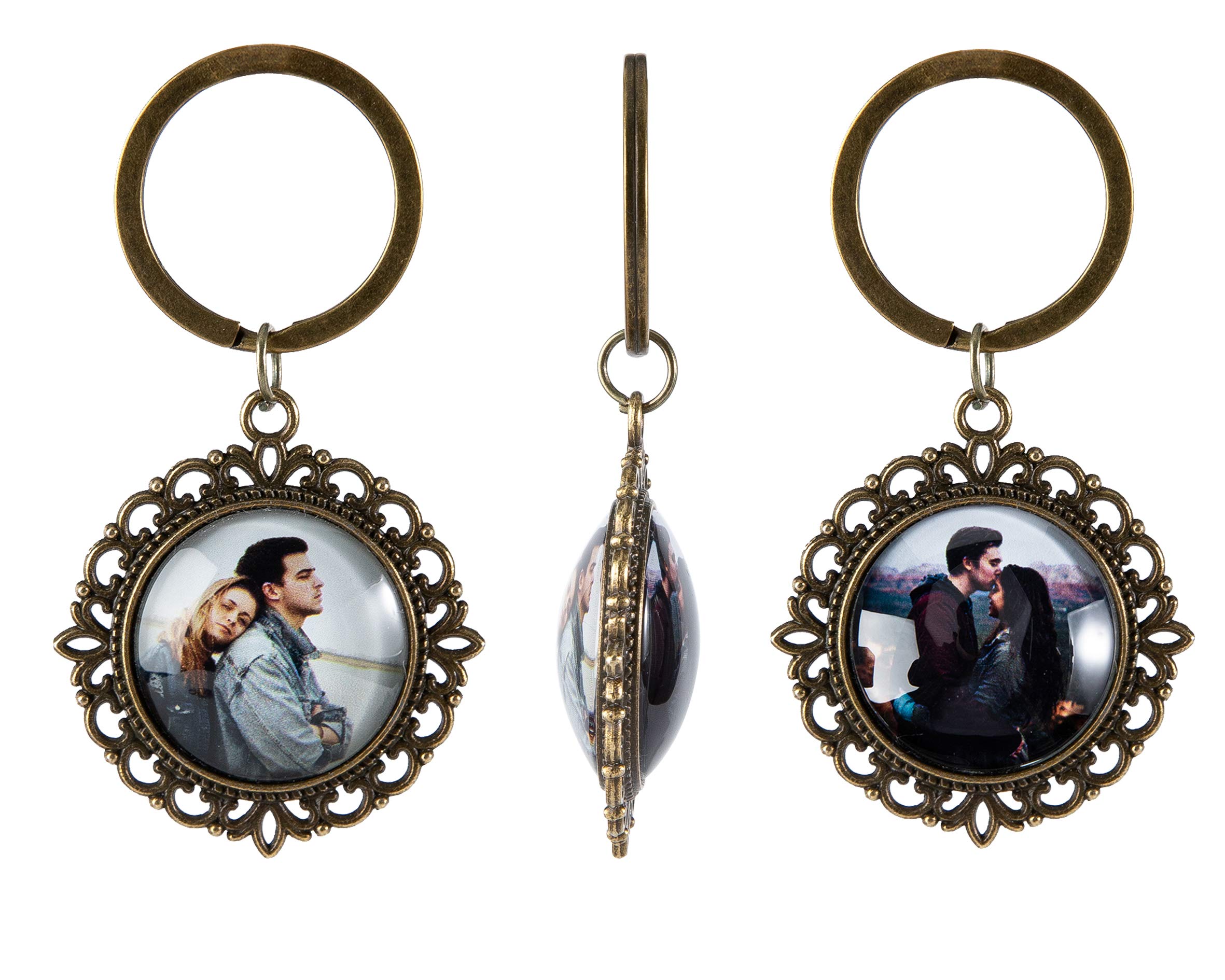 Personalized Photo Keychain - Custom Name Keyring in Vintage Antique Brass - Memorial Jewelry Gift for Loved Ones (Round) - Perfect for Anniversaries, Birthdays & Keepsakes