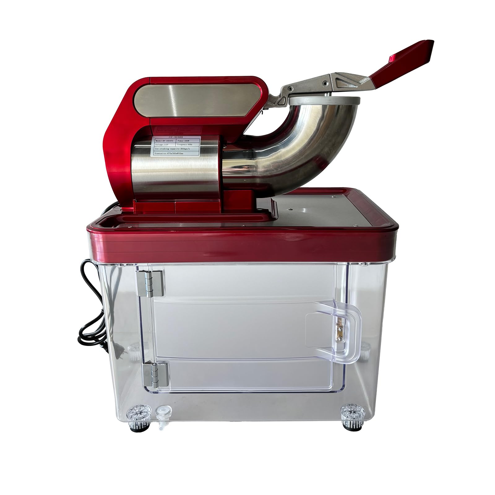 110V Commercial Ice Crusher 350W - 661LBS/H Electric Snow Cone Machine with 4 Stainless Steel Blades - Shaved Ice Maker for Home, Restaurants, Bars - Perfect for Parties, Cocktails & Desserts (Red, Model 350XTD-4)
