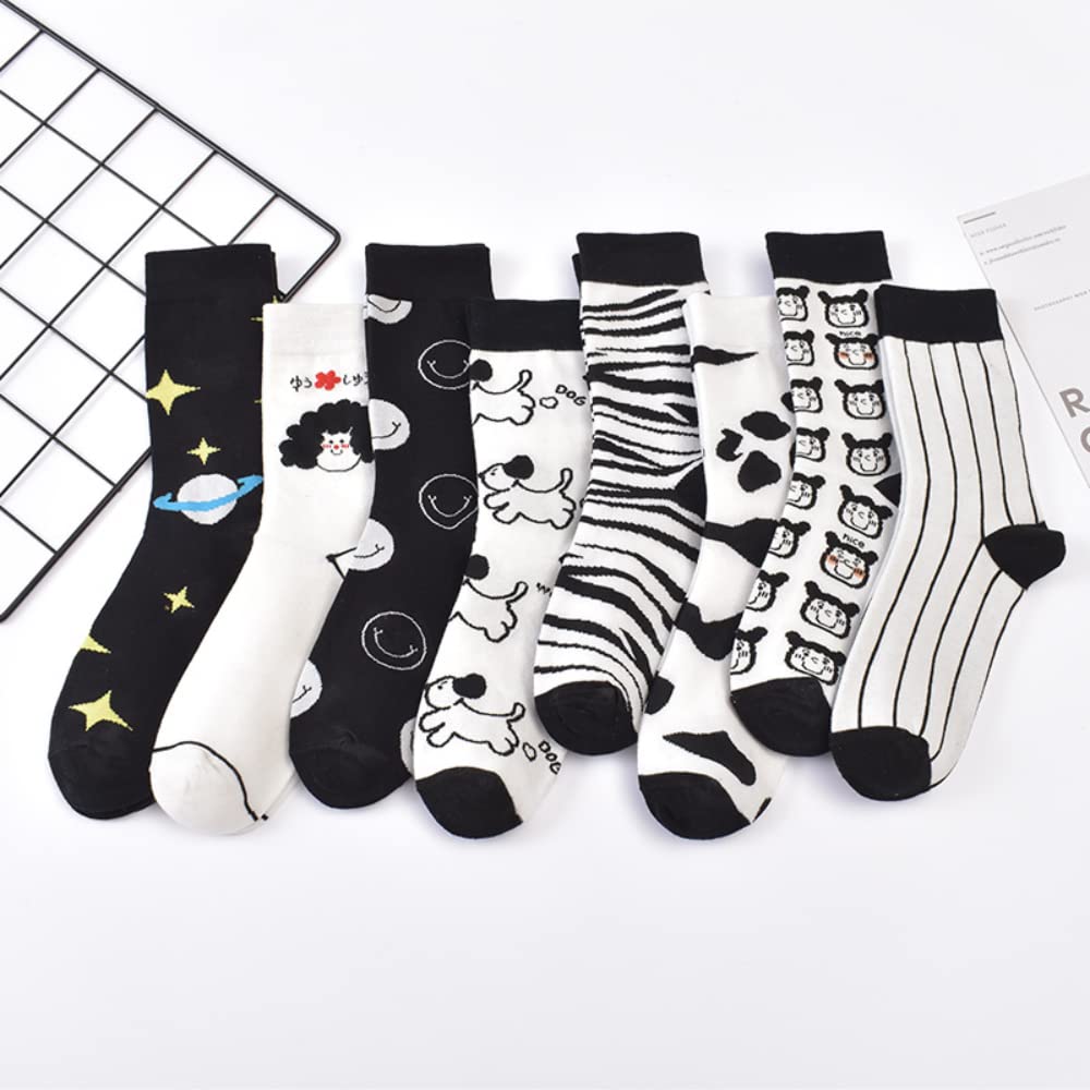 Black and White Cartoon Socks for Women - Japanese Kawaii Style Cotton Ankle Socks - Korean Fashion Breathable Socks - Cute Casual Wear for Daily Outfits, Anime Cosplay & Gift Giving