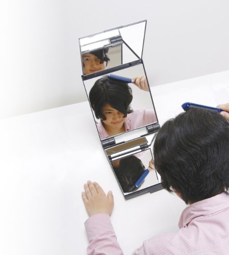 3D Three-Sided Vanity Mirror with LED Lights - Portable Cube Makeup Mirror for Hair Coloring, Styling & Cosmetics (Japan Import) - Perfect for Home Salon, Bedroom Dressing Table & Travel Beauty Kit