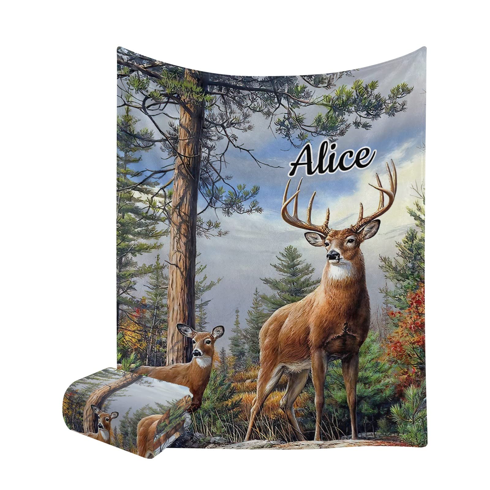 Personalized Reindeer Forest Fleece Throw Blanket - Custom Name Blanket for Gifts, Sofa & Bed - 60x80 Inches Soft Cozy Blanket - Perfect for Christmas Presents, Home Decor & Winter Warmth