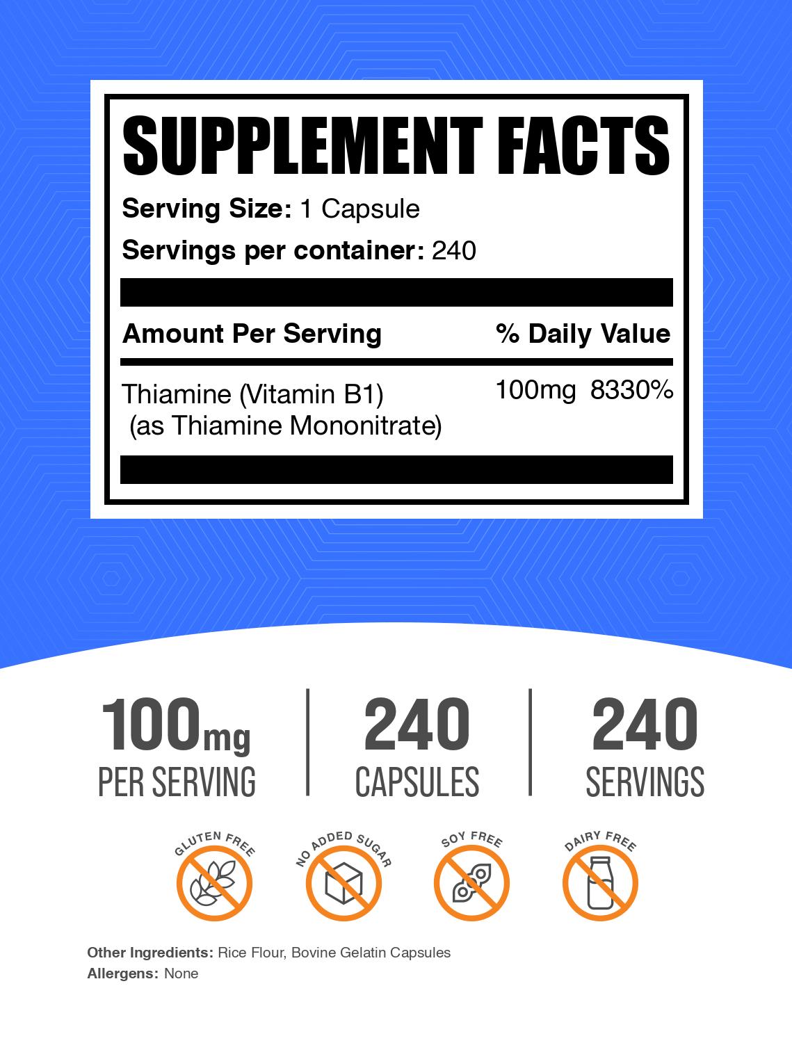 Thiamine Mononitrate (Vitamin B1) Capsules - 500mg High Potency Supplement for Energy & Nervous System Support - Supports Metabolism & Heart Health - Perfect for Daily Wellness & Active Lifestyle