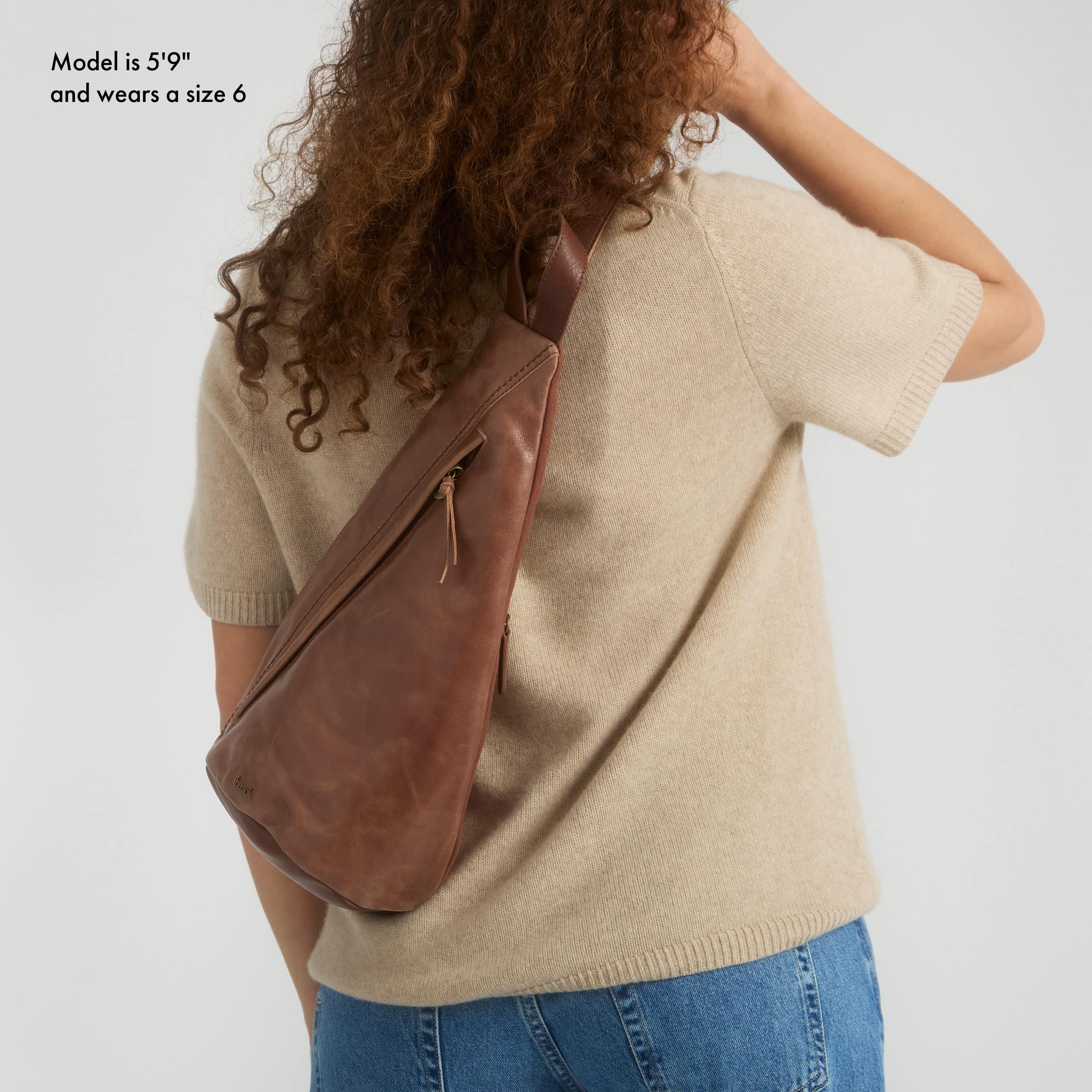 Premium Geo Sling Backpack - Genuine Leather & Teak Wood Accents - Perfect for Travel, Hiking, and Everyday Use