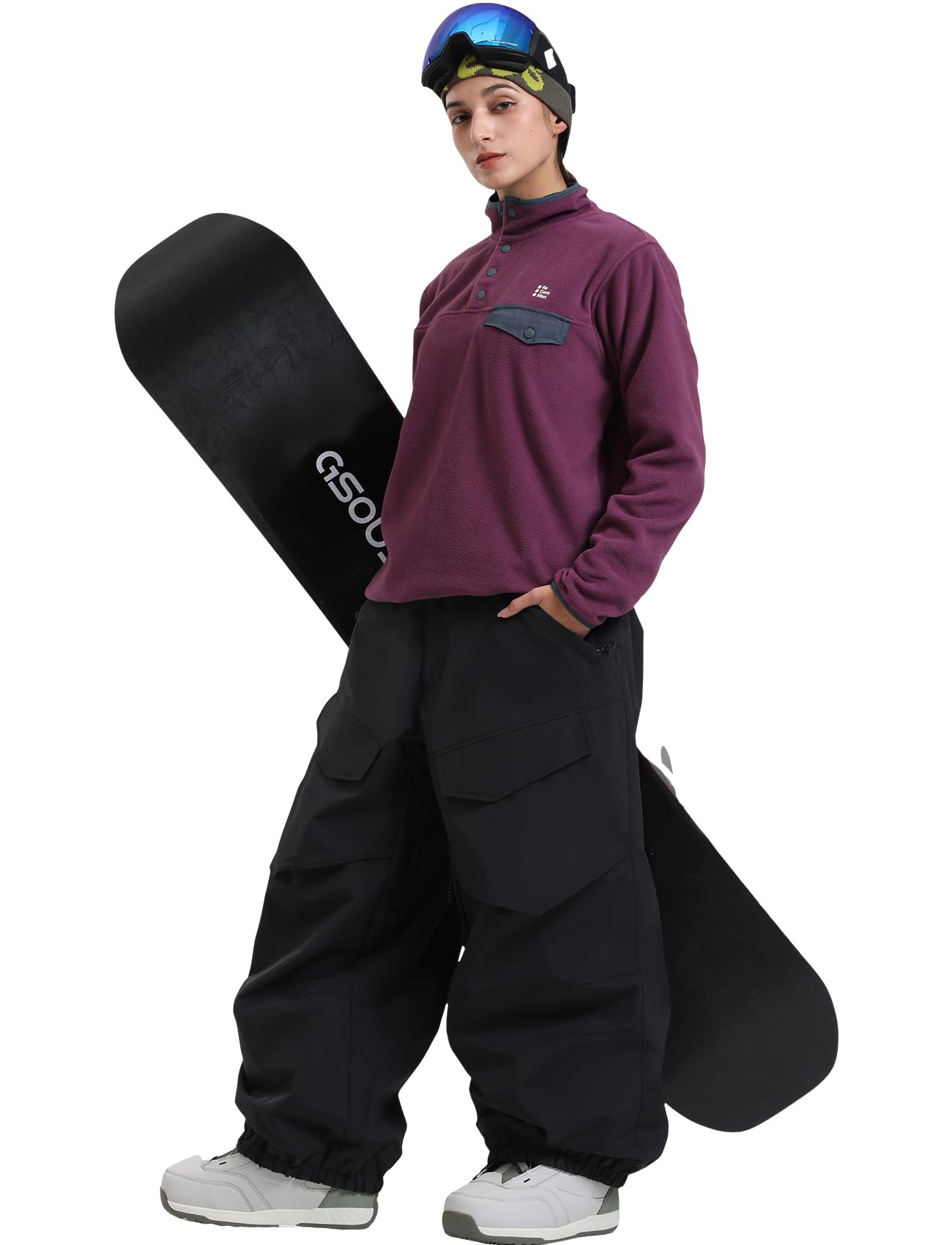 GSOU SNOW Insulated Waterproof Ski Pants for Women & Men - Baggy Snowboard Pants with Cargo Pockets, Windproof Winter Overalls for Warmth - Perfect for Skiing, Snowboarding & Cold Weather Activities