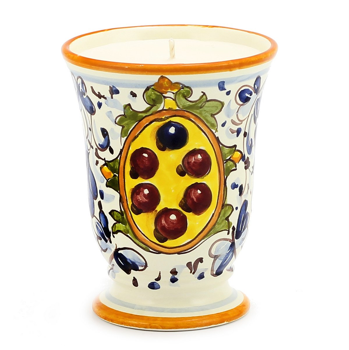 DERUTA CANDLES: Bell Cup Medici Blue Design Unscented Candles - Perfect for Home Decor, Wedding Centerpieces & Relaxation