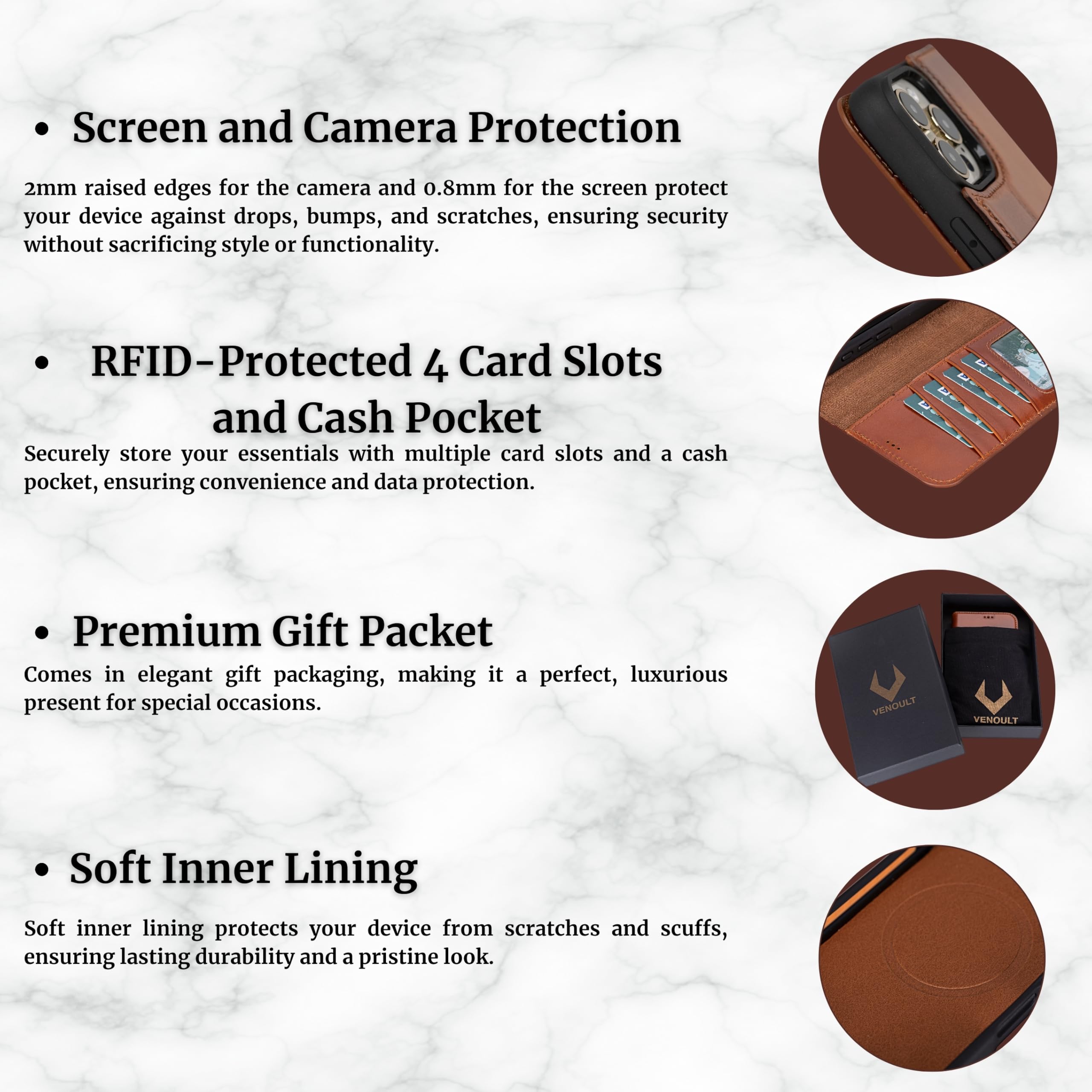 VENOULT Genuine Leather Wallet Case for iPhone 16 Pro MAX 6.9