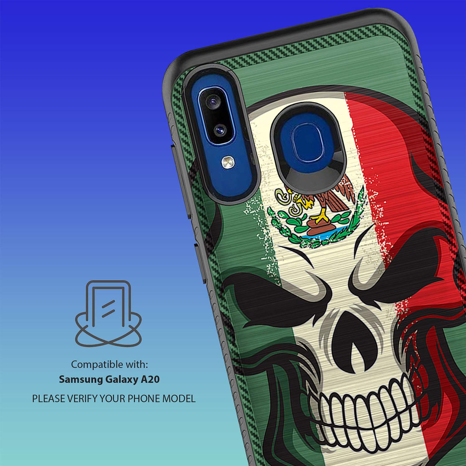 Slim Protective Case for Samsung Galaxy A20/A30 - Dual Layer Shockproof Cover with Embossed Mexican Skull Design & Anti-Slip Grip | Perfect for Everyday Use, Travel, and Outdoor Activities