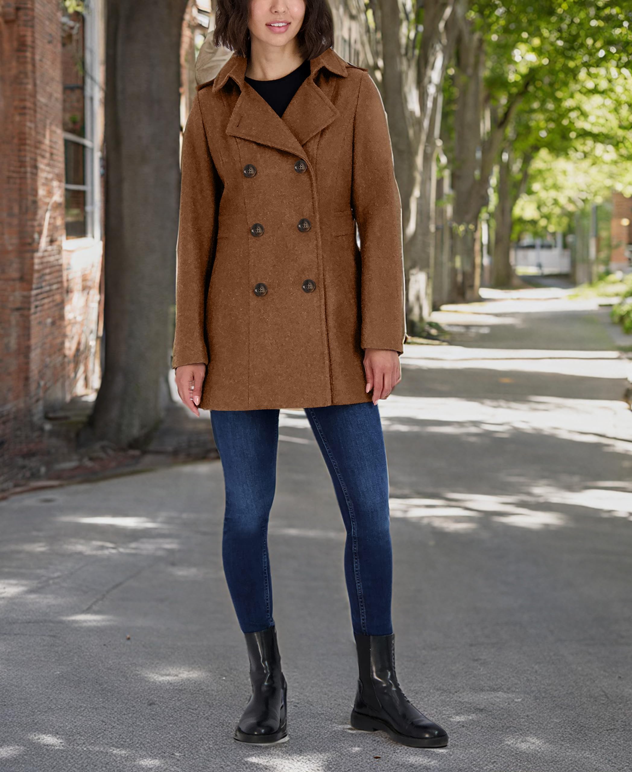Nautica Women's Wool Blend Double Breasted Peacoat - Warm Winter Coat for Cold Weather | Stylish Outerwear for Work, Travel & Everyday Wear