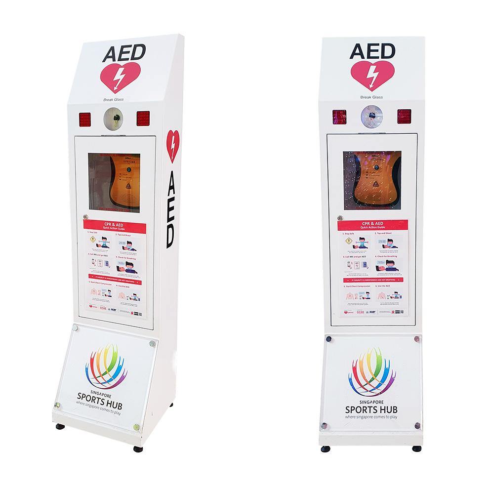 AED Standing Cabinet Enclosure with Alarm - Wall Mounted Emergency Medical Storage Box for Public Spaces, Schools & Offices - First Responder Equipment Case for Defibrillator & Safety Gear