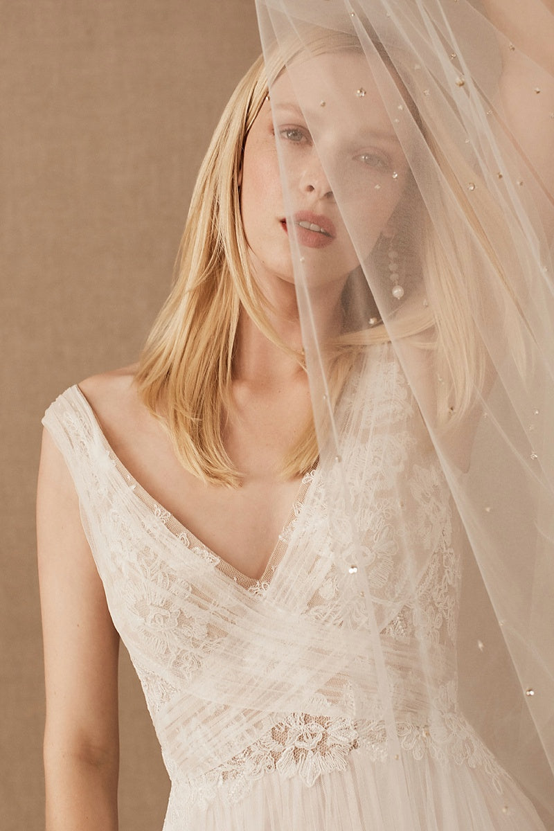 BHLDN Watters Malone Wedding Gown - Elegant Lace Bridal Dress for Bride, Perfect for Church Ceremony & Outdoor Wedding Photos