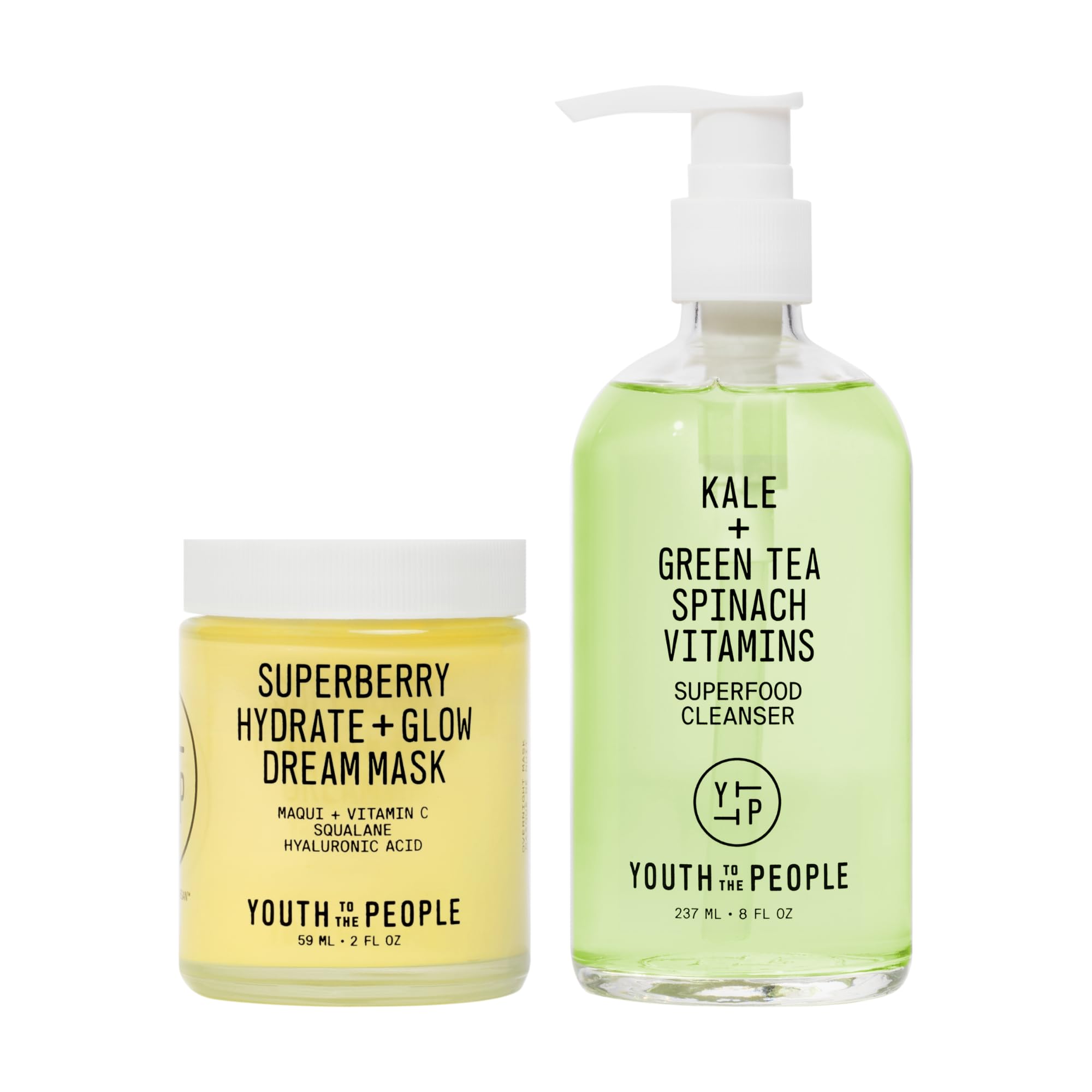 Youth To The People Rinse + Rest Duo | 2-Piece Skincare Bundle with Superberry Hydrate + Glow Dream Overnight Face Mask (2oz) & Superfood Kale + Green Tea Facial Cleanser (8oz) | For Dull & Dry Skin | Perfect for Nighttime Routine & Morning Refresh