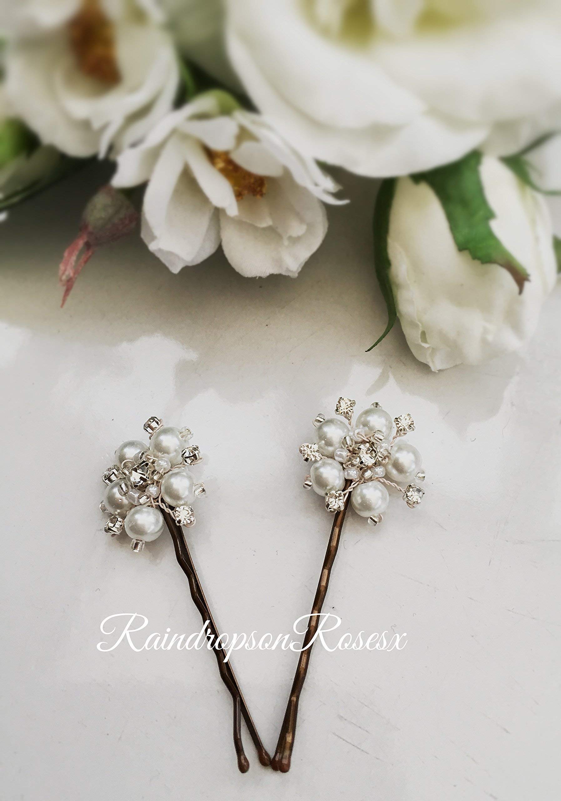 Pearl & Diamond Flower Hair Bobby Pins - Elegant Wedding Hair Accessories for Brides, Bridesmaids, Prom, Dance, Party & Ballet - Perfect for Special Occasions and Everyday Glam