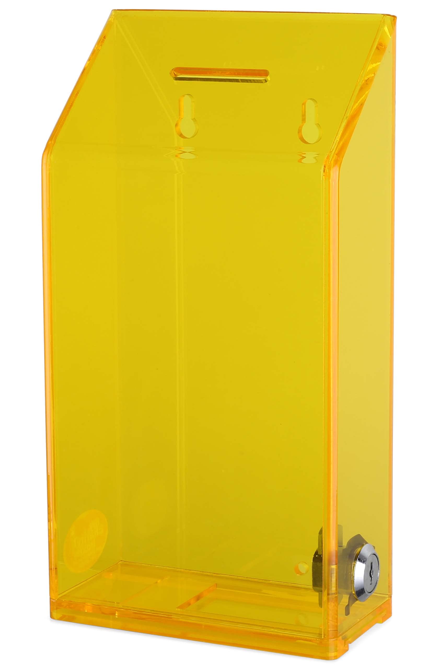 MCB - Acrylic Donation Box with Lock, Collection Box, Ballot Box, Tzedakah Box - Durable Solid Yellow Transparent Charity Container for Synagogue, Church, School & Fundraising Events