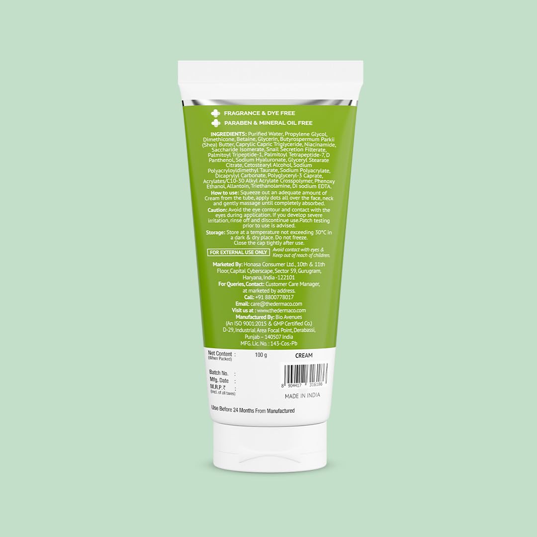 The Derma Co Snail Peptide 96 Advanced Moisturizing Face Cream with Snail Mucin, Niacinamide & Peptide Complex | 24-Hour Hydration | Deep Nourishment for Dry & Sensitive Skin | Korean Skincare Routine (100g) | Perfect for Night Care & Daily Moisturizing