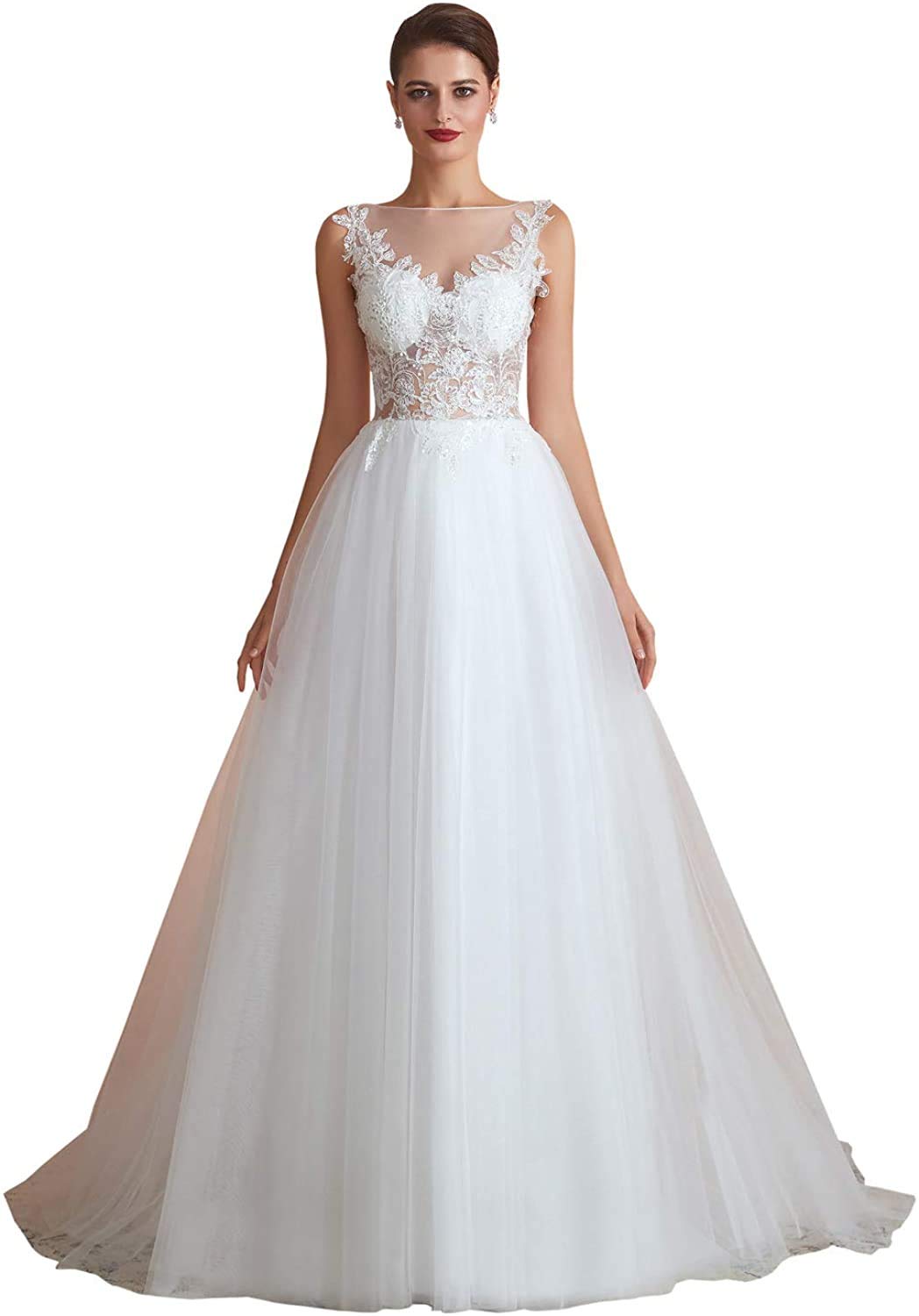 Elegant A-Line Tulle Wedding Dress with Handmade Lace - Perfect for Bridal Ceremonies, Formal Events & Romantic Photos