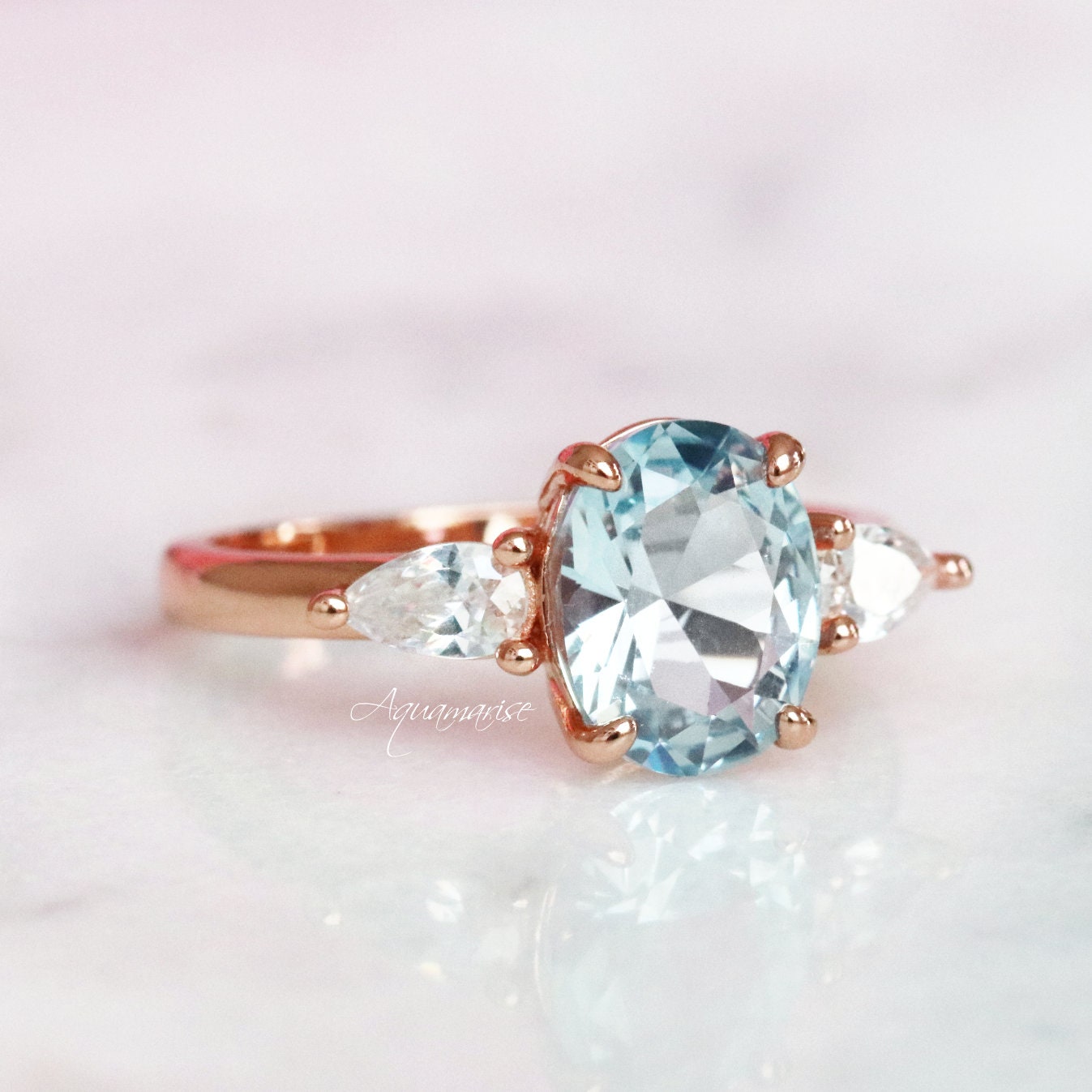 Olivia Aquamarine Ring - 14K Rose Gold Vermeil, Dainty Birthstone Jewelry for Women, Perfect for Gifts, Anniversaries & Everyday Elegance