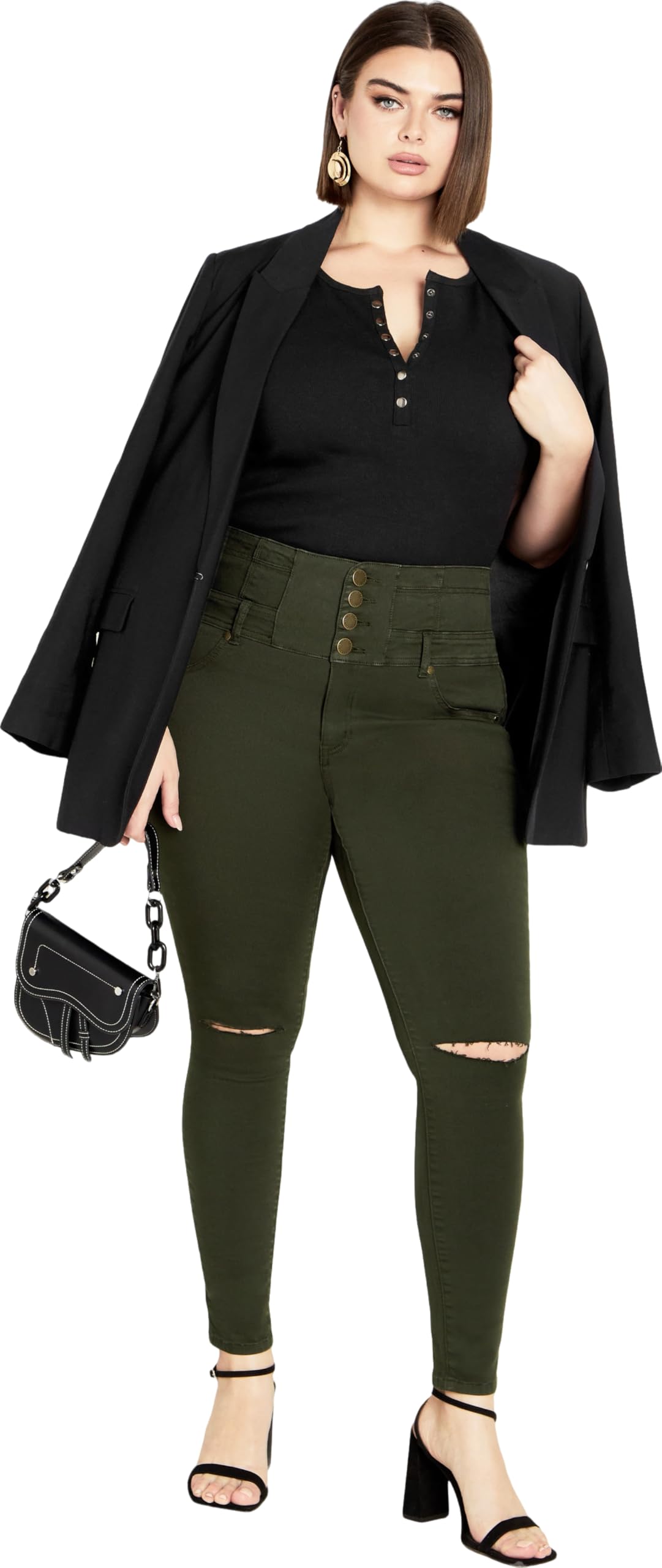 Plus Size Women's Asha High-Waisted Corset Jeans with Side Slit - Stretchy Denim Pants for Curvy Figures | Perfect for Date Night, Clubbing & Casual Outfits
