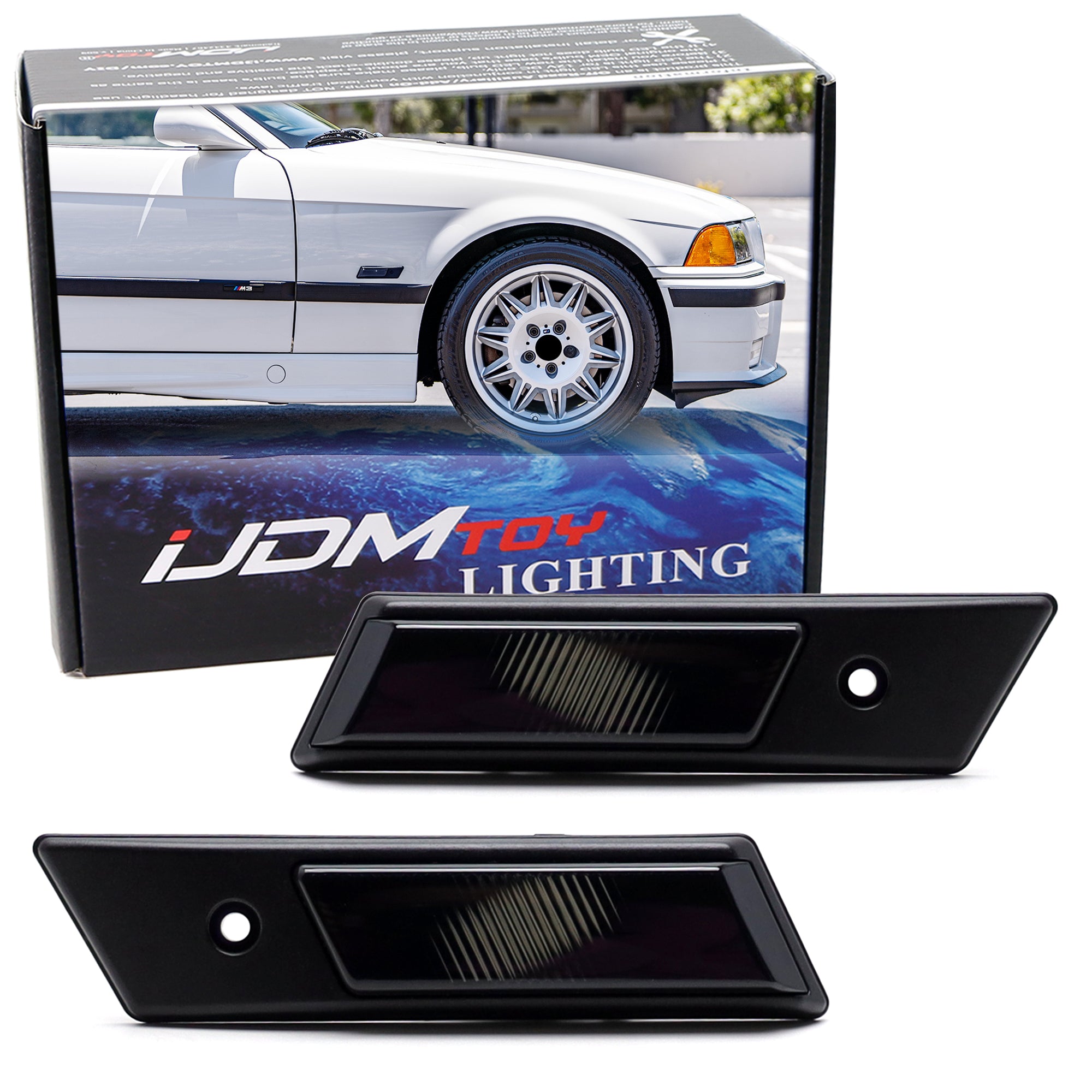 Smoked Lens Front Side Marker Lights for 1992-1996 BMW E36 3 Series & M3 - Euro Style Replacement - Perfect for Night Driving & Car Customization