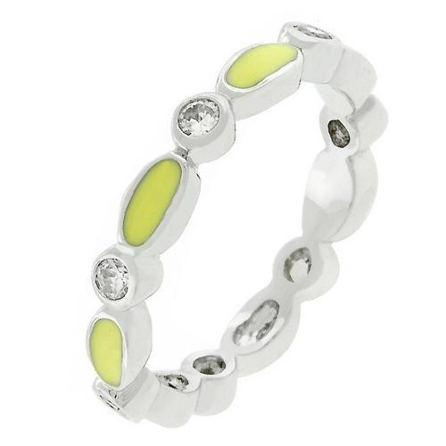 Yellow Link Enamel Stacker Ring for Women - Dainty Gold-Tone Layering Rings - Perfect for Everyday Wear & Gift Giving