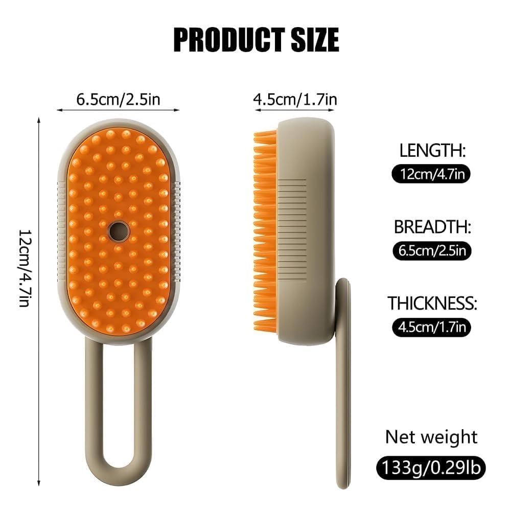 Chevaroo 3-in-1 Self-Cleaning Steam Pet Brush for Dogs & Cats - Silicone Bristle Head with 360° Rotation for Effective Shedding Control & Grooming (Grey, 2-Pack) | Perfect for Home Pet Care & Professional Grooming Sessions