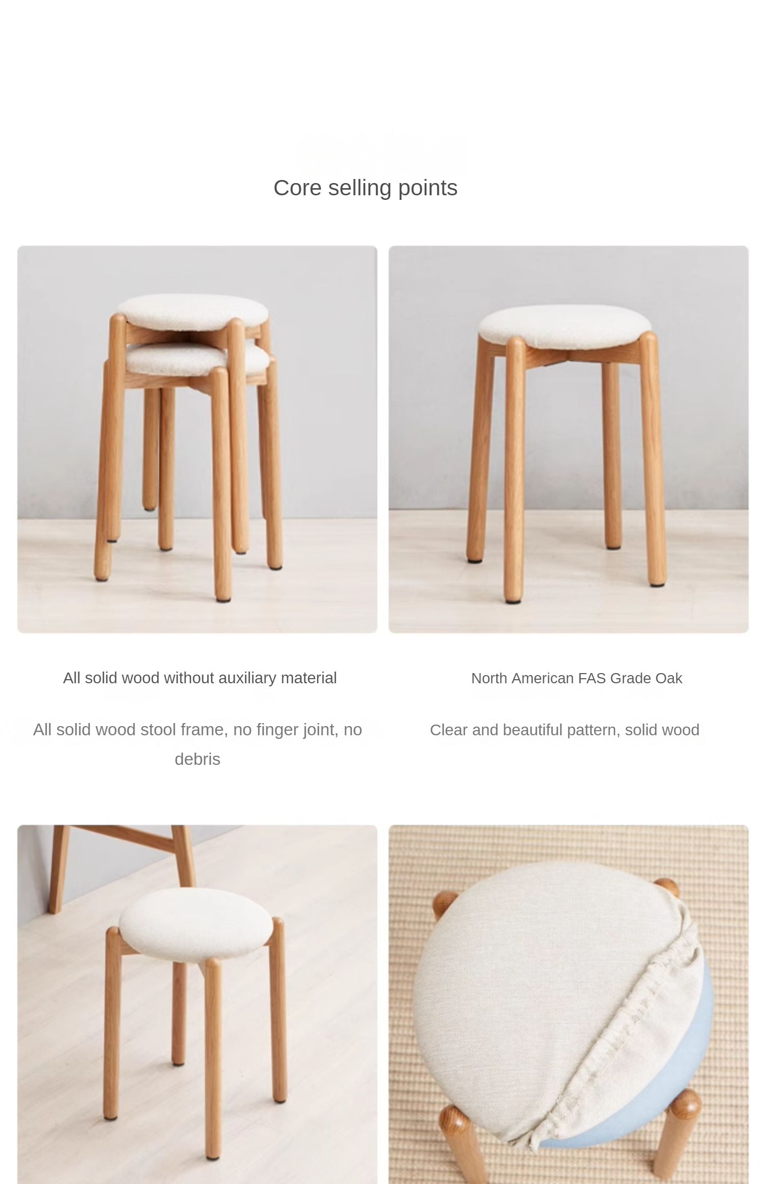 Solid Oak Wood Makeup Stool - Durable & Stylish Vanity Seat for Bedroom, Bathroom, or Dressing Room