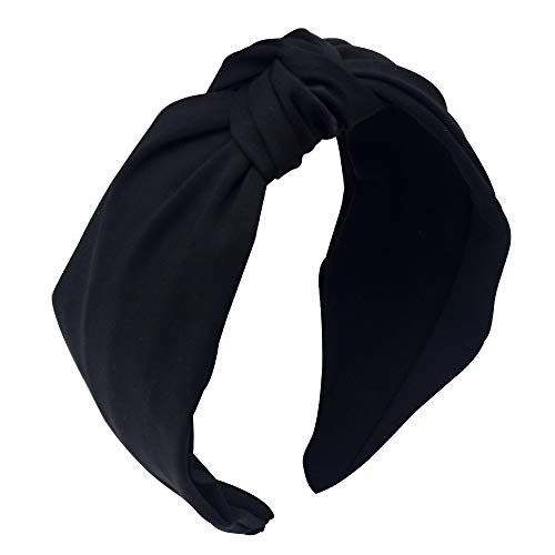 Women's Knotted Turban Headband - Solid Black Wide Hair Band for Women | Perfect for Yoga, Workouts, and Everyday Fashion Accessories