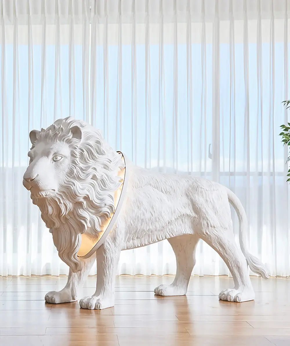 Leo Lion Sculpture Floor Lamp - Modern Animal Statue LED Light for Living Room, Bedroom, or Office Decor - Elegant Home Lighting Fixture for Ambiance and Style