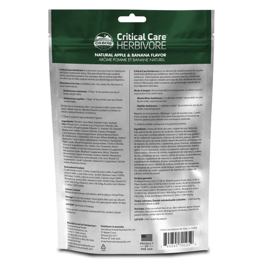 Oxbow Critical Care Herbivore Recovery Food - Apple & Banana Flavor (454g) for Small Pets Like Rabbits, Guinea Pigs & Chinchillas - Perfect for Post-Surgery Care & Digestive Support