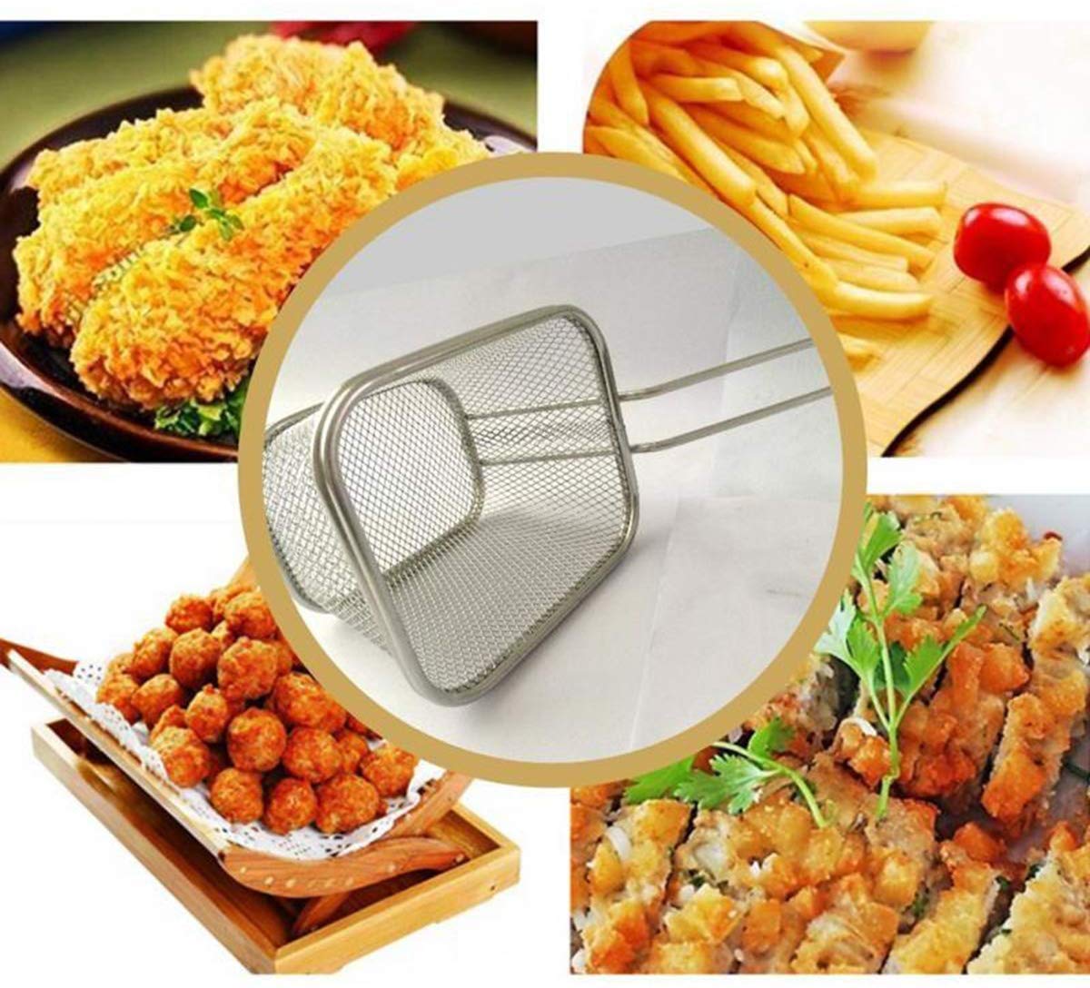 Stainless Steel Frying Basket - French Fry Holder & Strainer Net for Potatoes, Chips & Chicken - Durable Cooking Tool for Deep Frying - Perfect for Home Kitchens, Restaurants & Fast Food Shops (1Pcs)