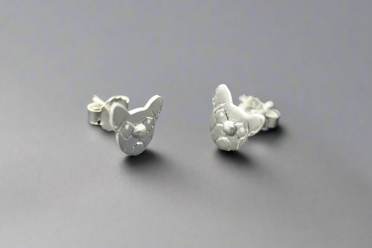 Sterling Silver French Bulldog Face Stud Earrings - Cute & Trendy Dog Lover Jewelry for Everyday Wear & Gifts
