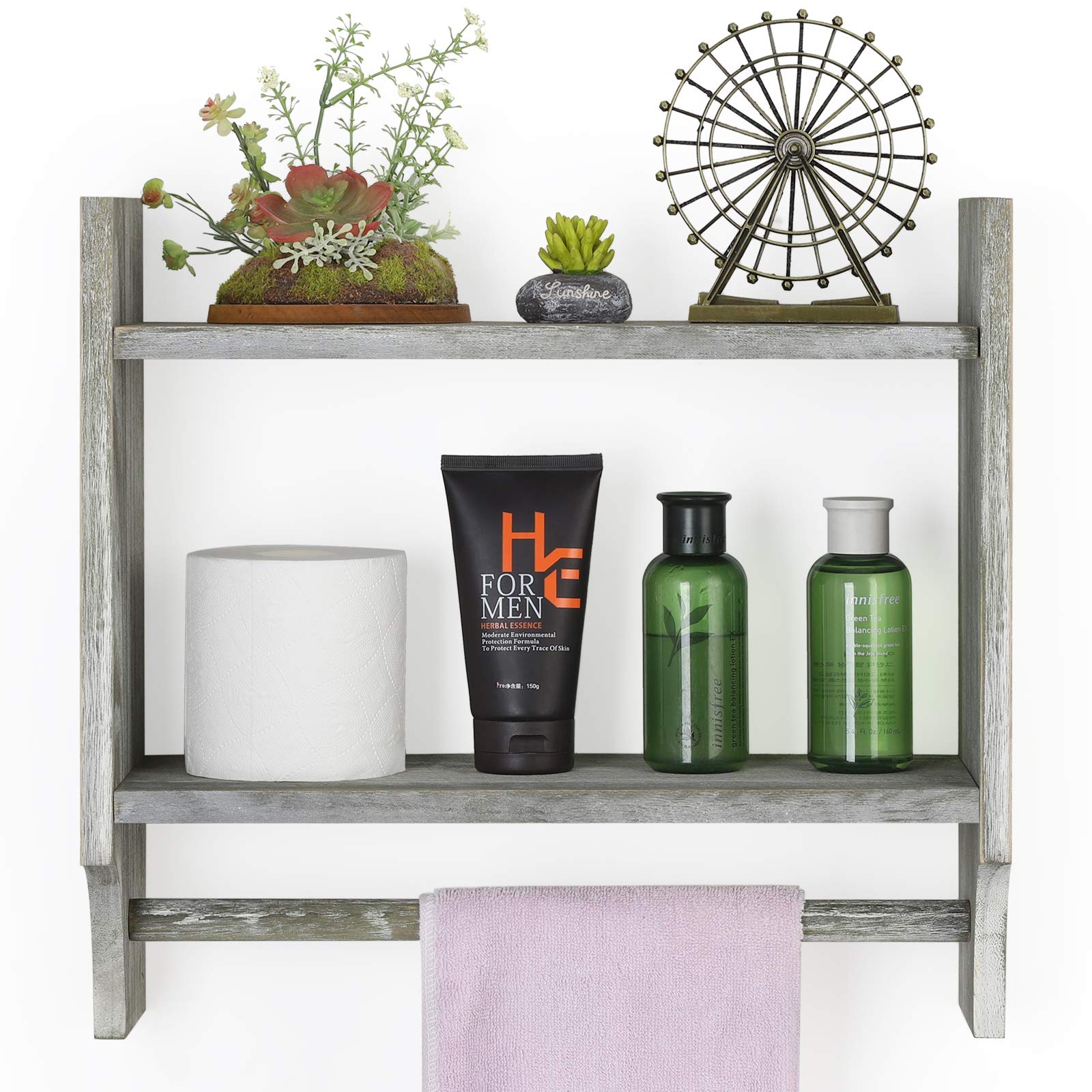 Wall Mounted Bathroom Towel Rack with Shelf - Olive Green for Bathroom Organization
