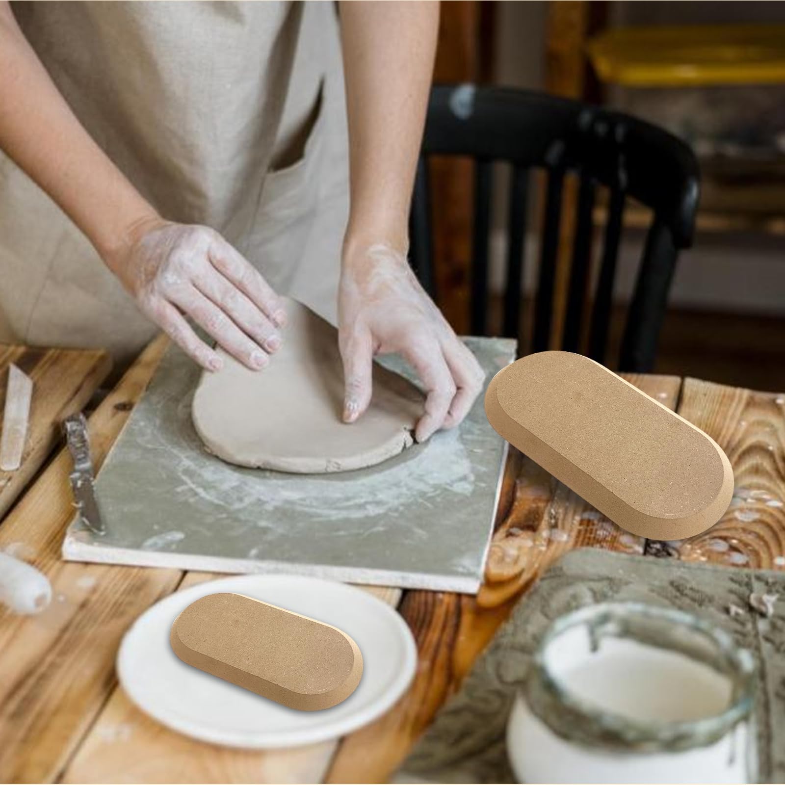 GeryVtee 5-Piece Ceramic Plate Forming Molds Set - Wooden Pottery Slump Molds for Clay Handbuilding (5 Sizes, Oval) - Perfect for DIY Pottery, Ceramic Art Projects & Home Decor Crafts