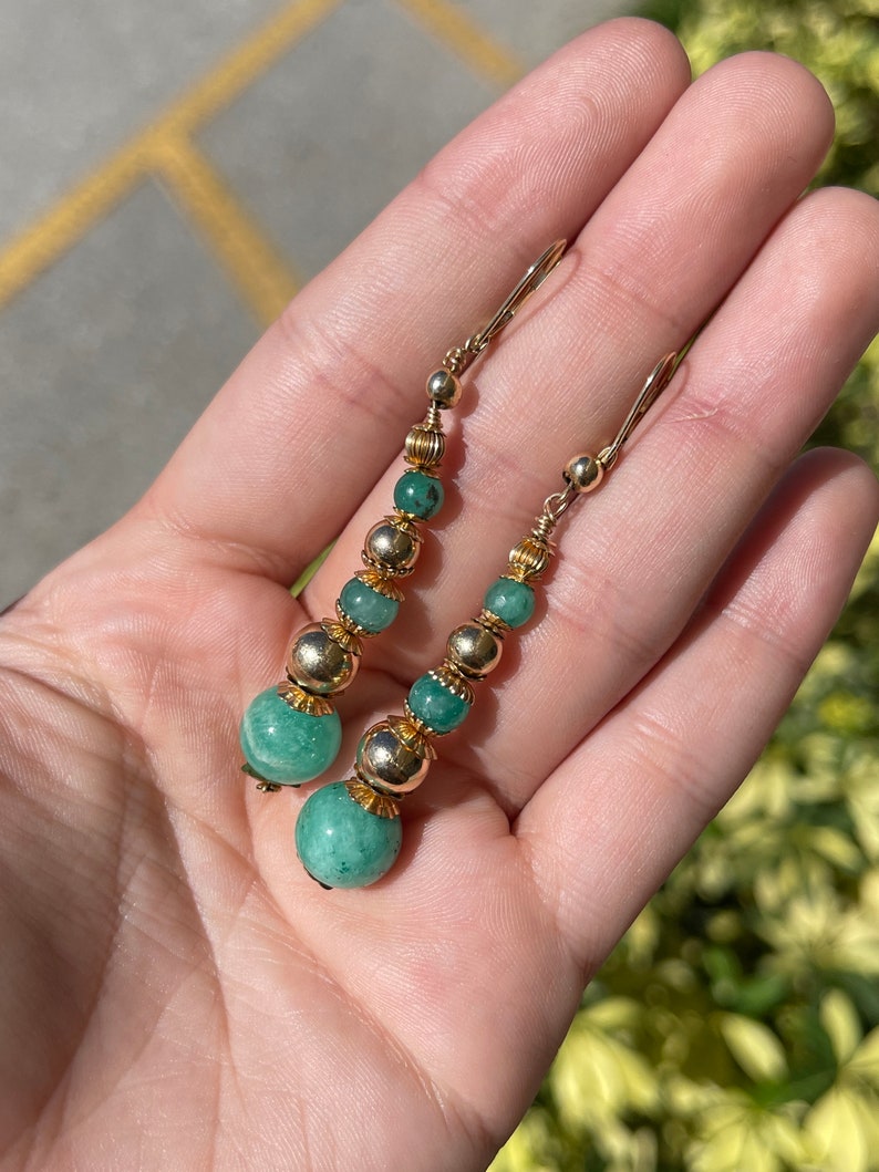 14K Gold & Silver Natural Emerald Bead Dangle Earrings - 28.16tcw Large Statement Jewelry for Women, Perfect for Weddings, Parties & Special Occasions