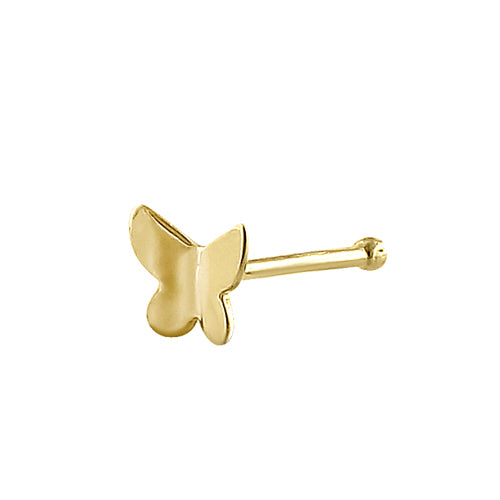 14K Solid Yellow Gold Tiny Butterfly Nose Stud - Dainty & Hypoallergenic Straight Nose Ring for Everyday Wear & Special Occasions