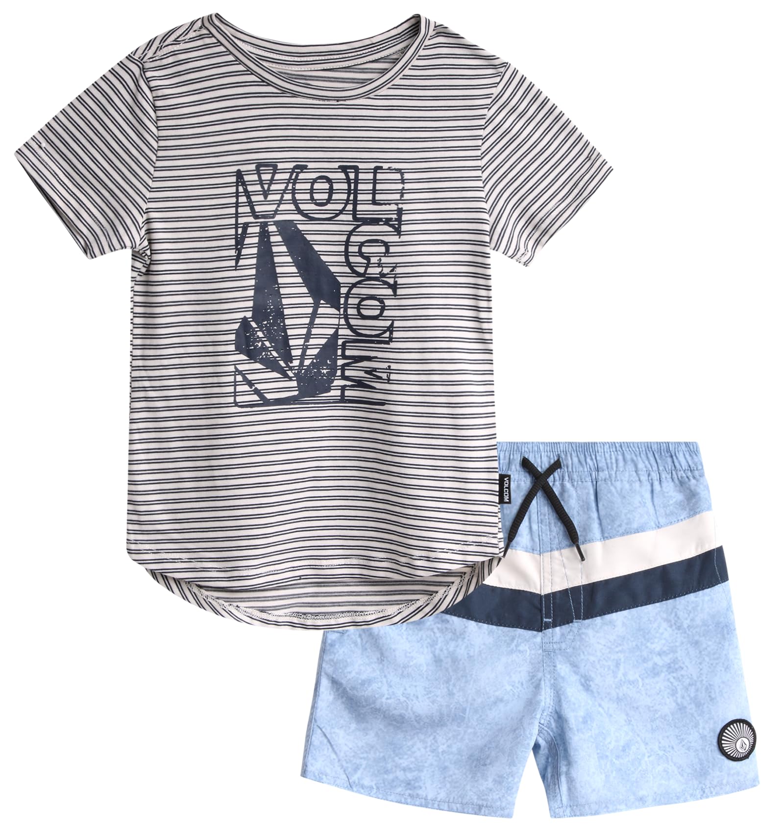 Volcom Boys' 2-Piece Swim Set - Short Sleeve T-Shirt & Quick-Dry Boardshorts Trunks for Toddler to Kids (2T-7) - Perfect for Beach, Pool & Summer Water Activities
